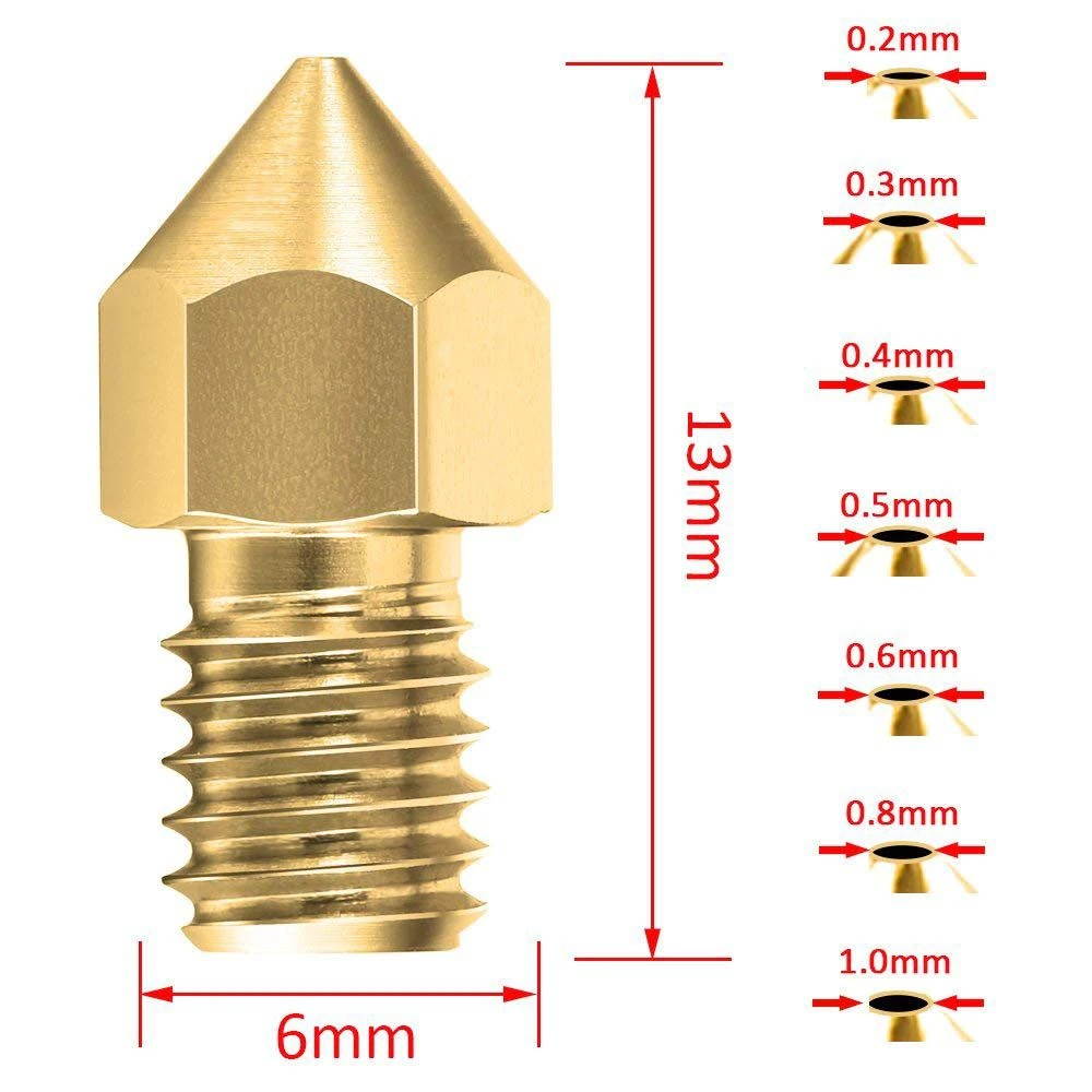 22 Pieces 3D Printer Nozzles MK8 Nozzle 0.2mm, 0.3mm, 0.4mm, 0.5mm, 0.6mm, 0.8mm, 1.0mm Extruder Print Head with Free Storage