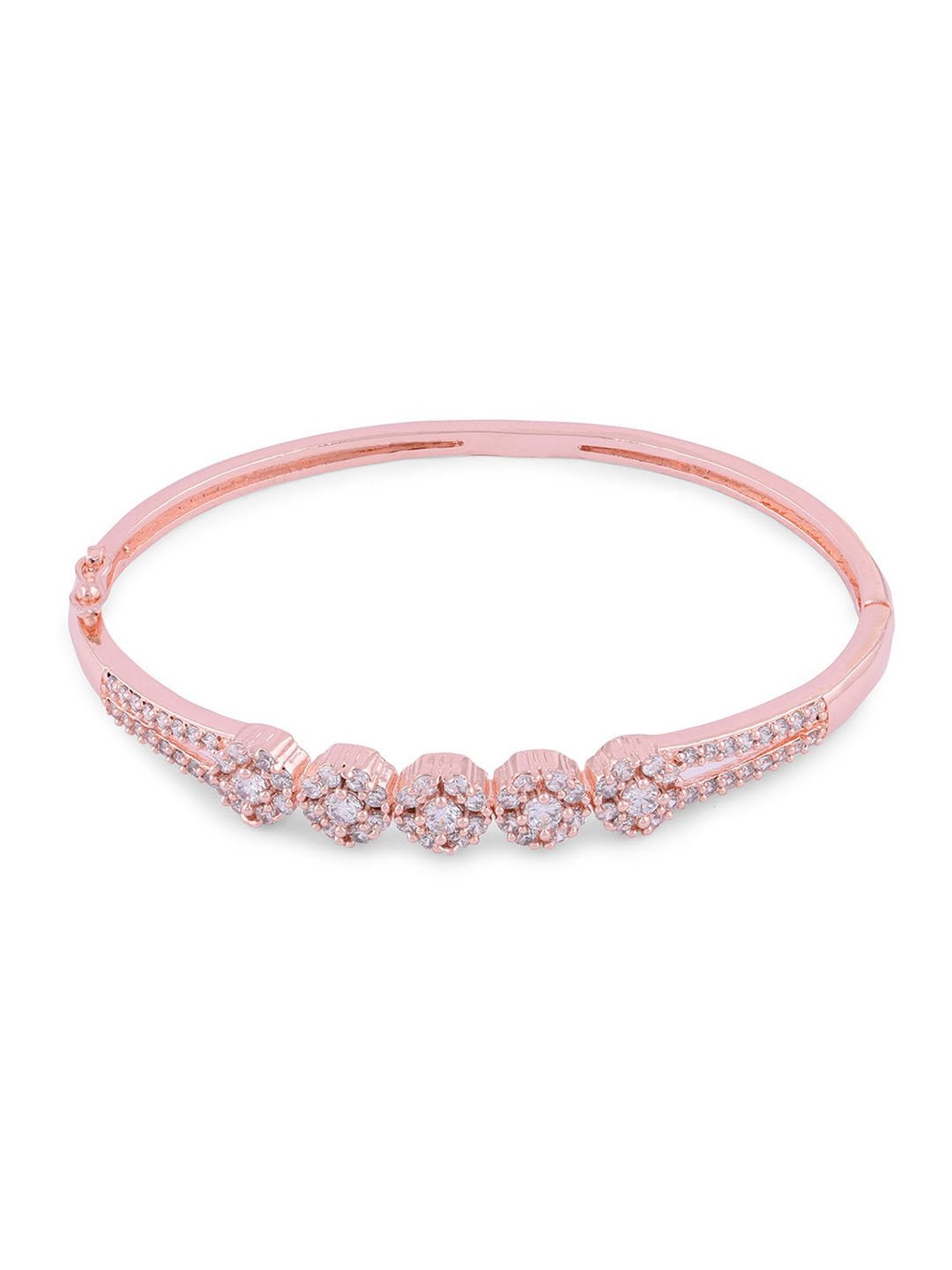 Fida American Diamond Rose Gold-Plated Floral Bangle-style Bracelet for Women
