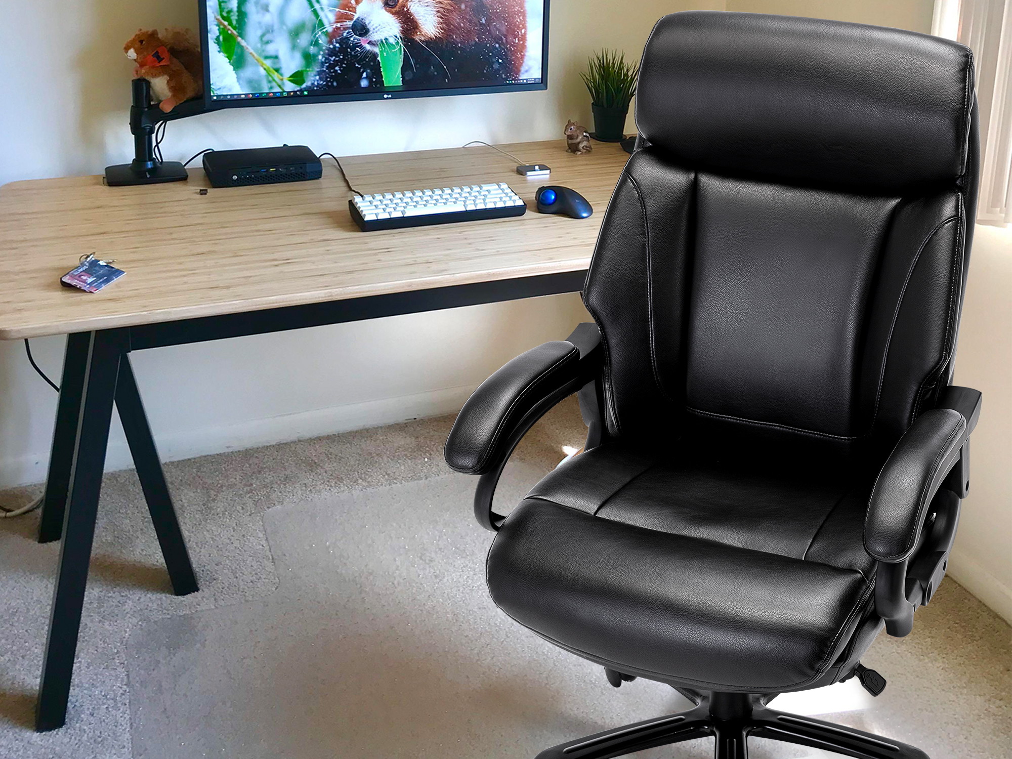 High Back Big & Tall 400lb Bonded Leather Ergonomic Office Chair Executive Desk Computer Swivel Chair - Heavy Duty Metal Base, Thick Padded Armrest and Headrest for Home&Office