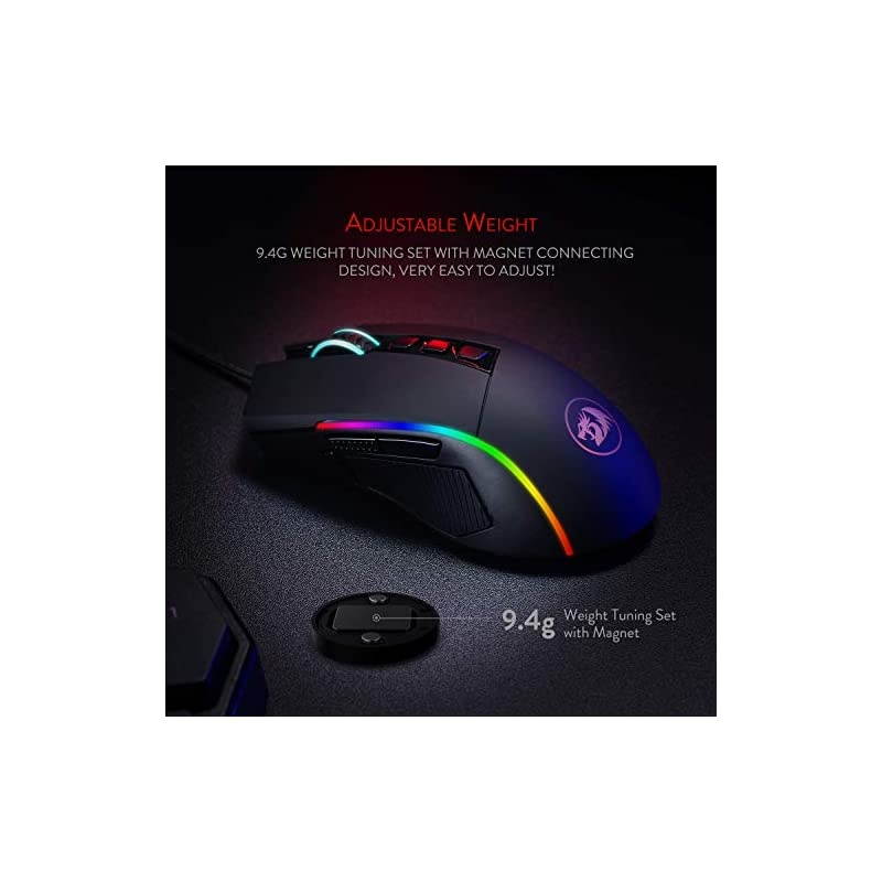 M721Pro Lonewolf2 Gaming Mouse Wired Mouse RGB Lighting 10 Programmable Buttons 32000 DPI Adjustable Comfortable Grip Ergonomic Optical PC Computer Gaming Mice with Fire Button