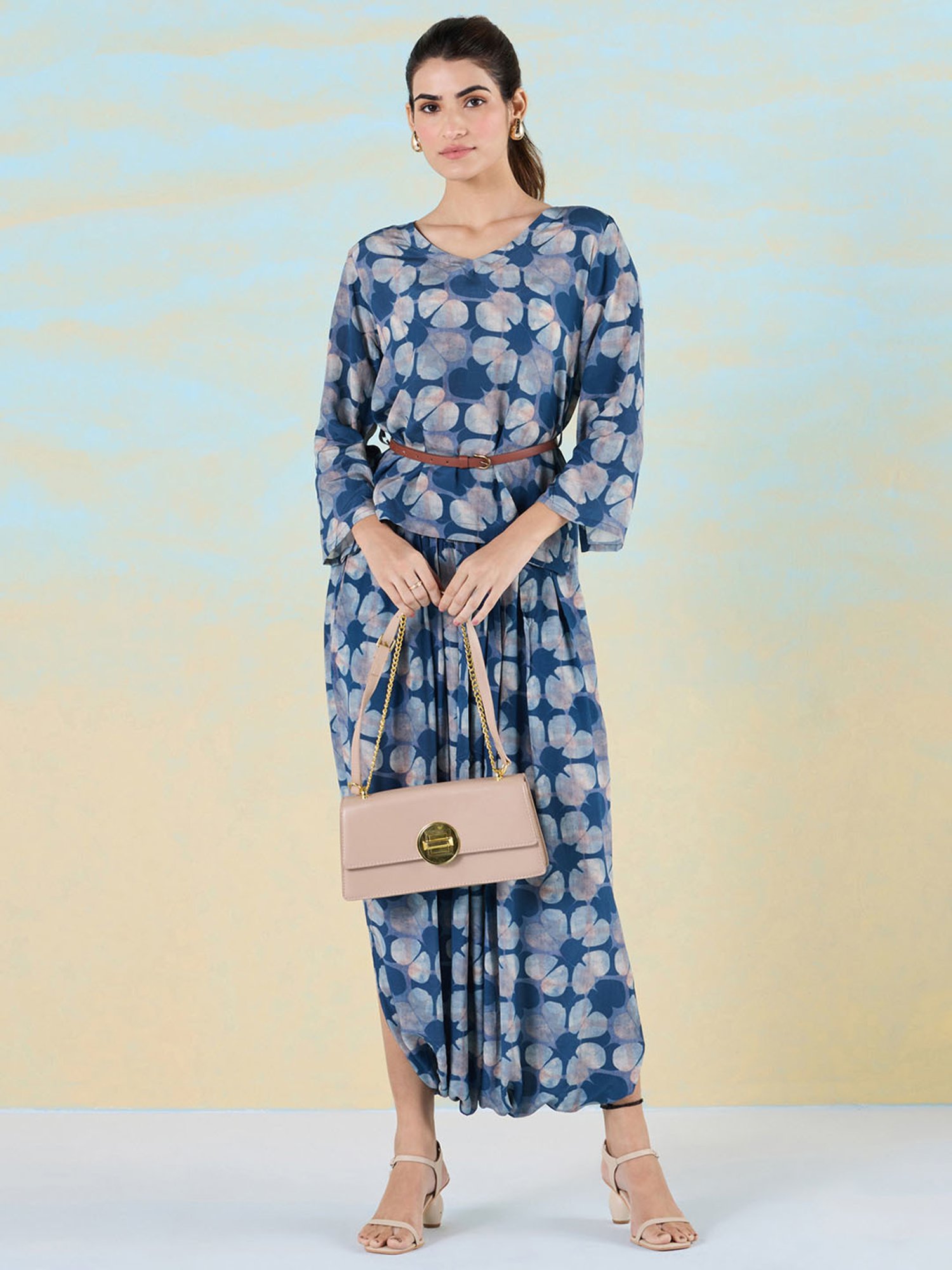 navyasa by liva Blue Top & Dhoti Pants Set