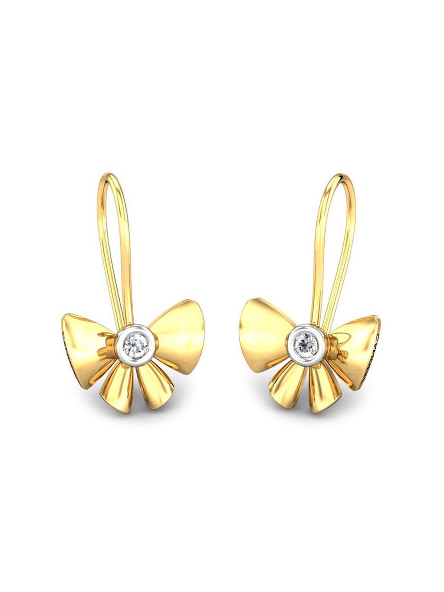 Candere by Kalyan Jewellers Peacock Collection 18k Yellow Gold Diamond Huggies Earrings for Women