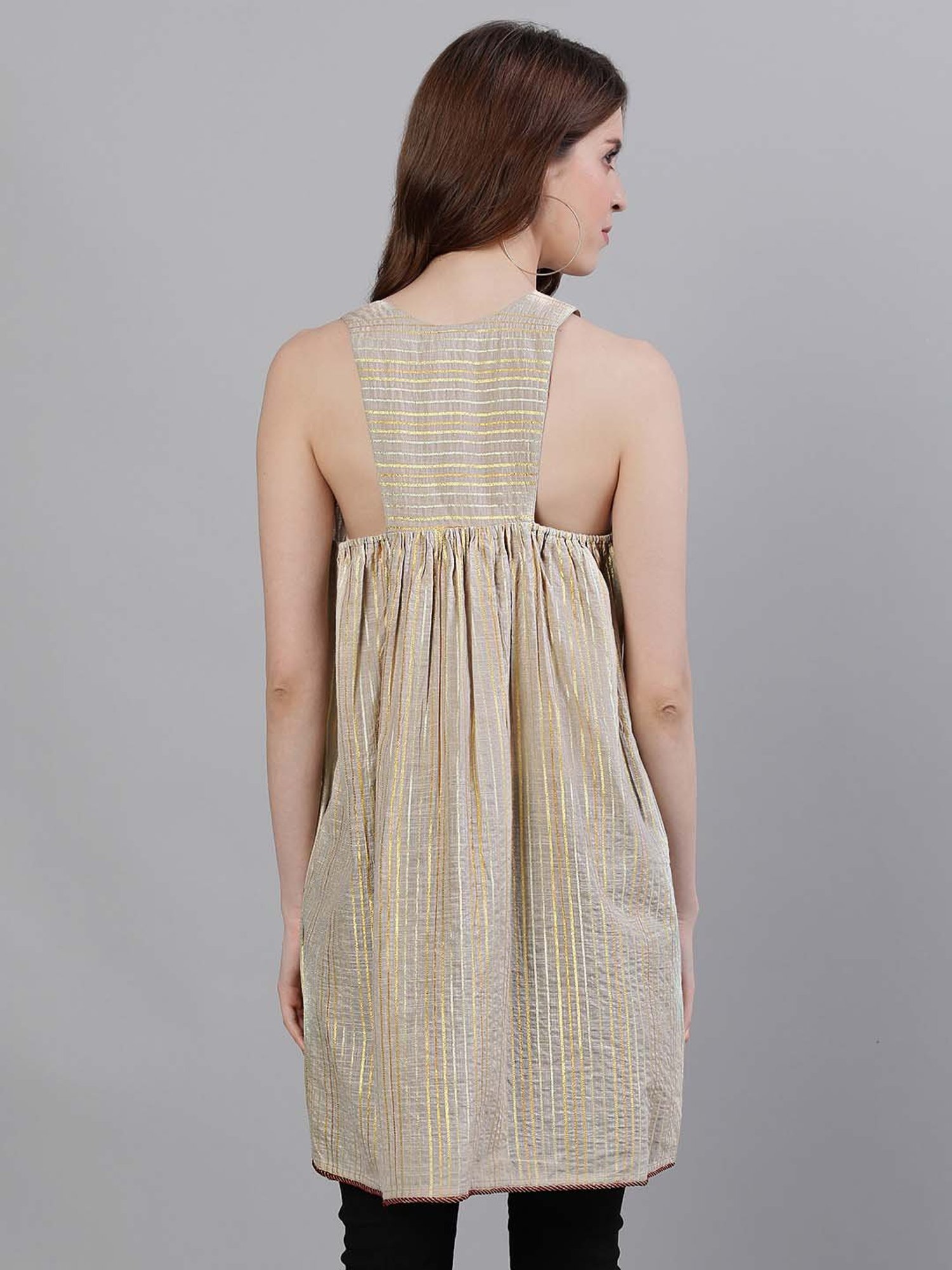 Ishin Beige Pure Cotton Embellished Top