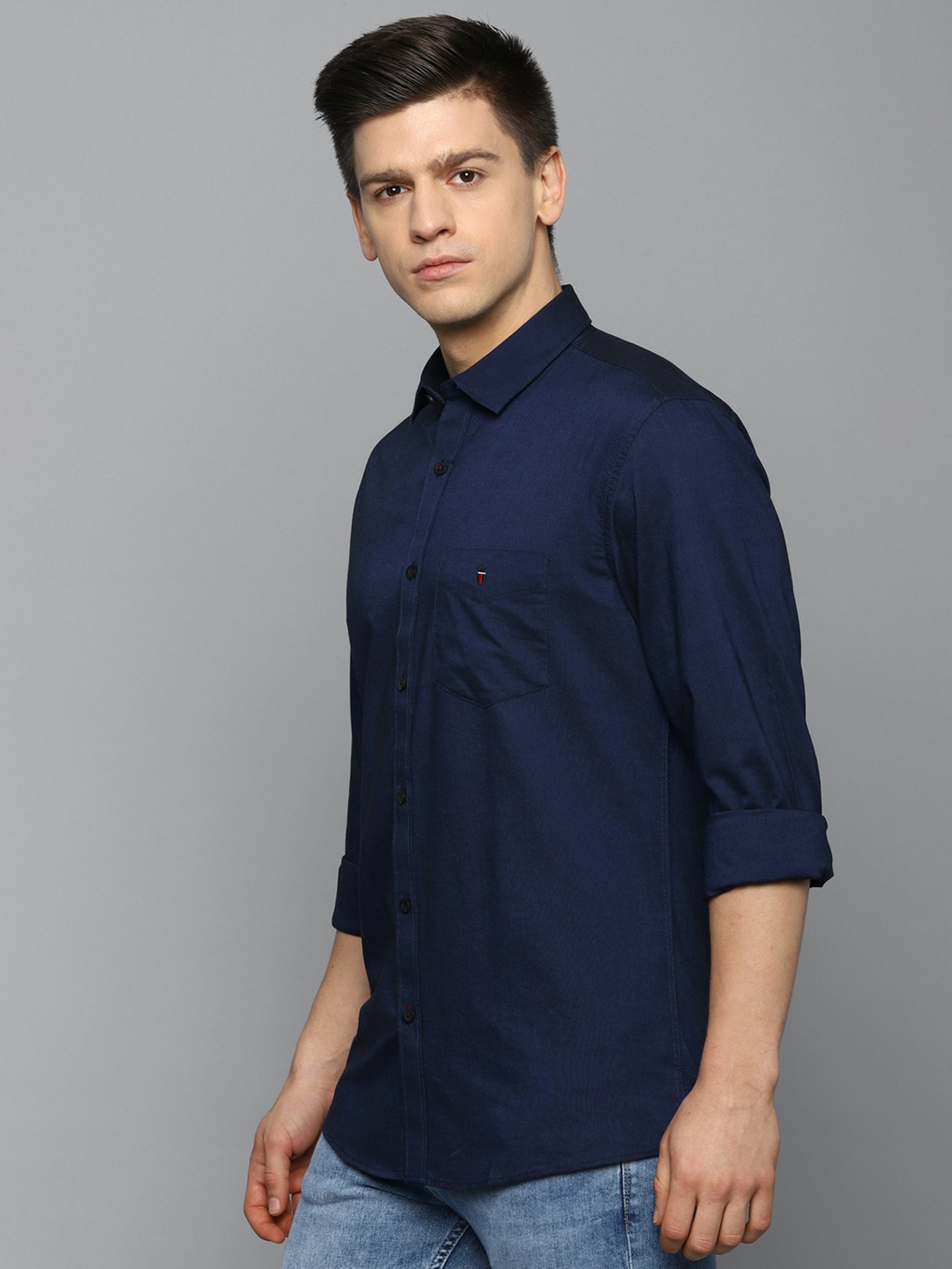 Louis Philippe Sport Navy Slim Fit Cotton Shirt