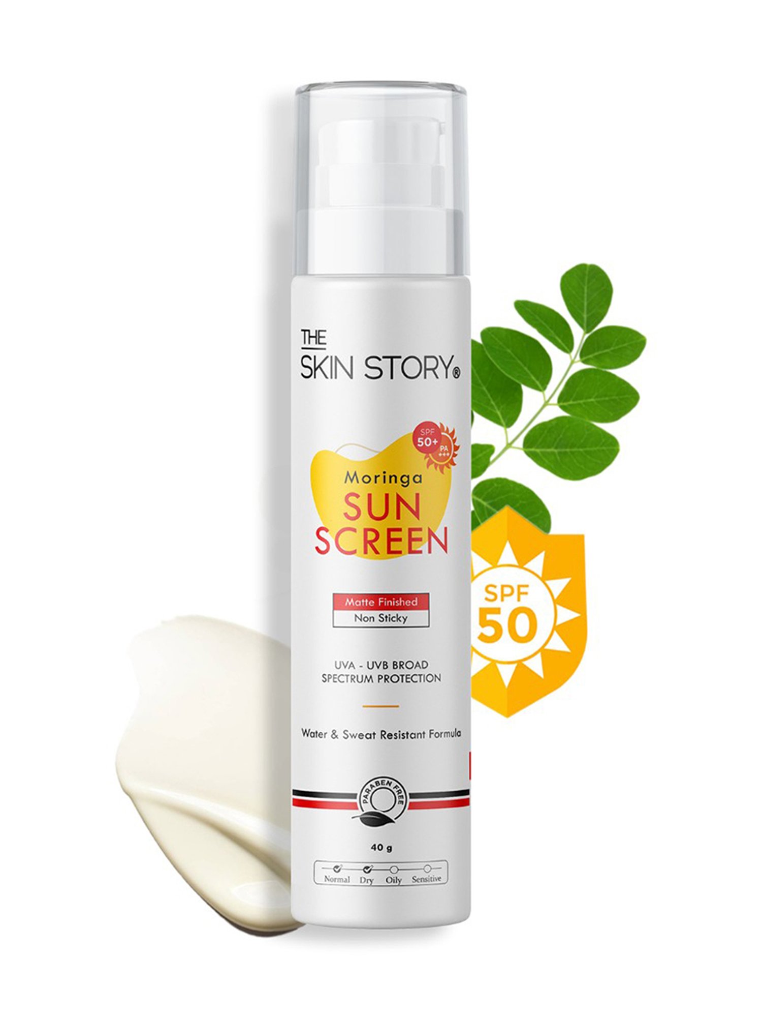 The Skin Story Moringa Water & Sweat Resistant Formula Sunscreen SPF 50 - 40 gm