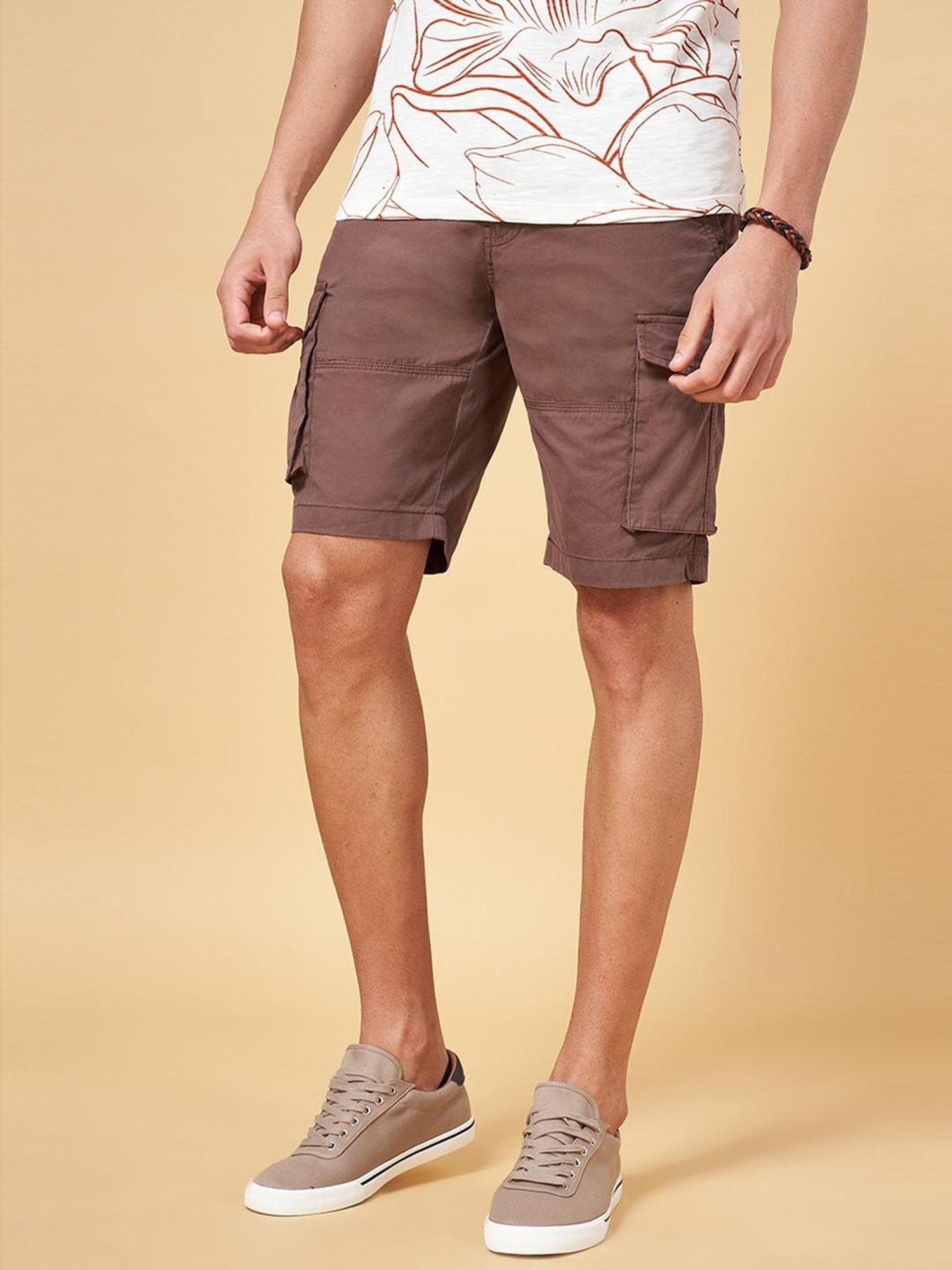 Urban Ranger by Pantaloons Brown Cotton Slim Fit Cargo Shorts