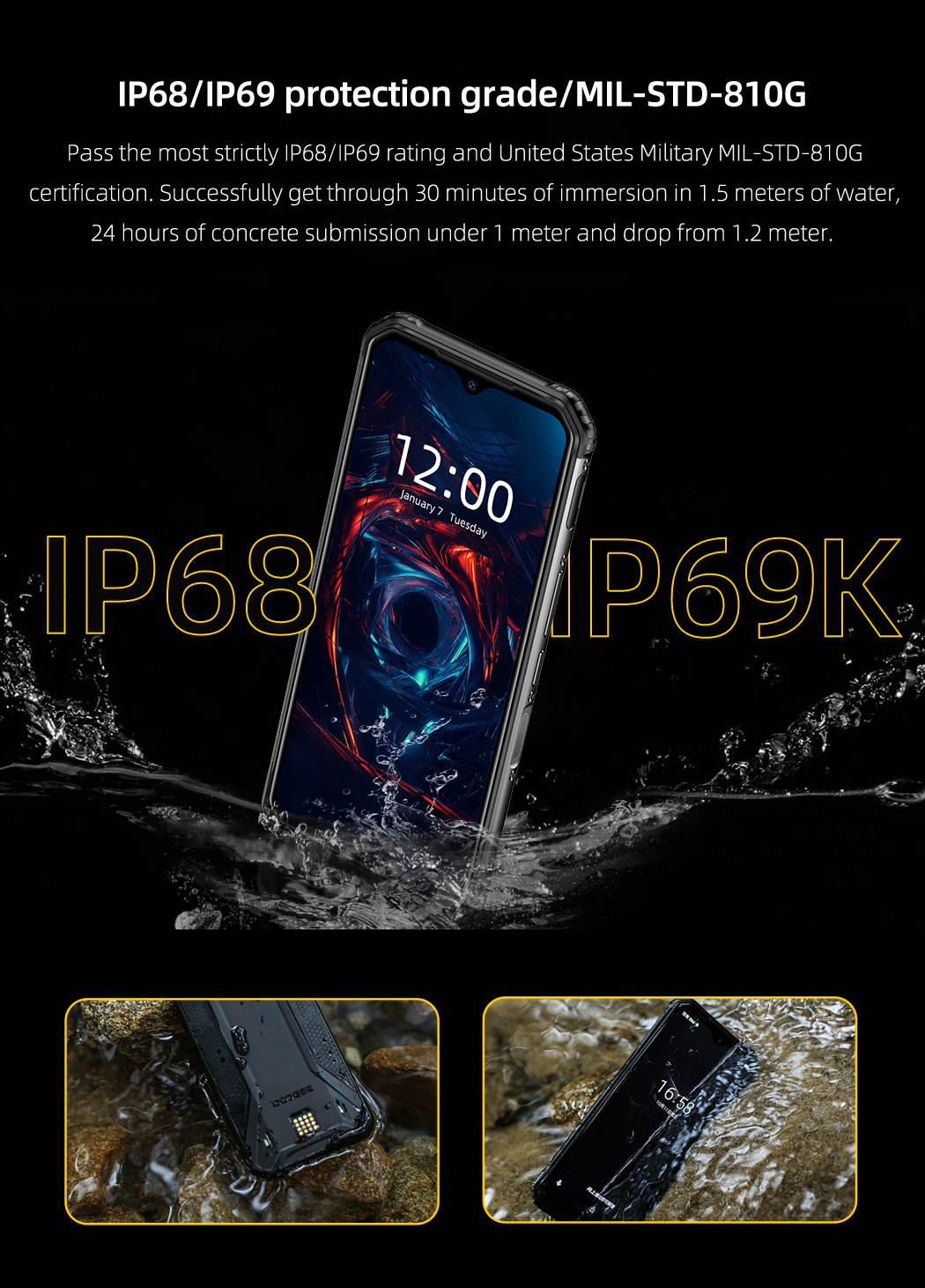 DOOGEE S95 Super Rugged Smartphones Unlocked  Helio P90 48MP Triple Rear Camera 6GB RAM+128GB ROM 5150mAh IP68 Waterproof Dropproof Dust Proof 6.3" FHD+ NFC Phone