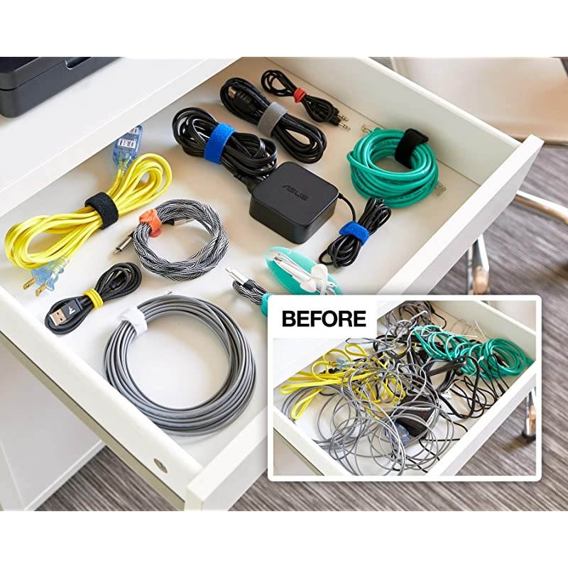 SelfGripping Storage Straps Black 40 Pack 20 4 Straps 20 8 Straps Reusable Hook and Loop Cord Organizer Cable Ties for Cord Management and Organization