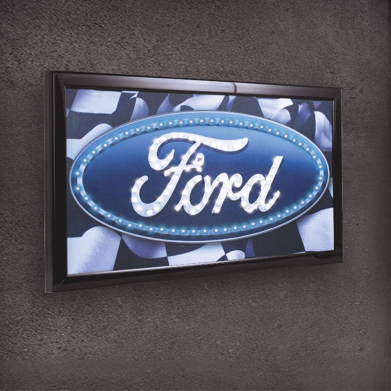 Officially Licensed Ford Logo Framed LED Sign Blue/Black - Crystal Art Gallery