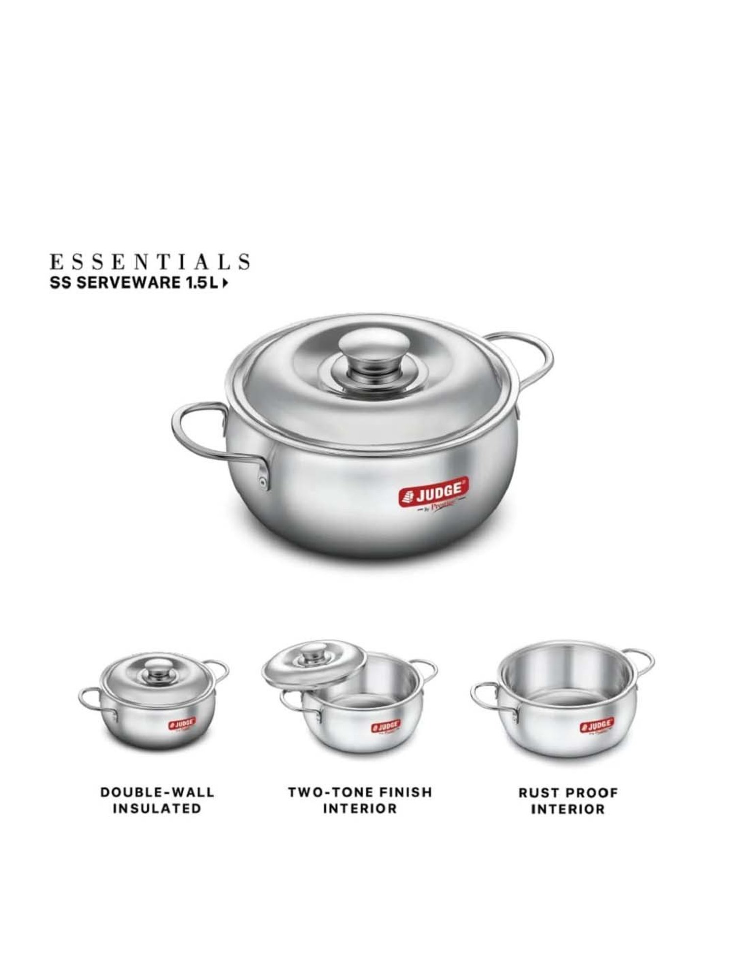 JUDGE Essentials Silver Stainless Serveware Casserole With Lid (1.5 L)