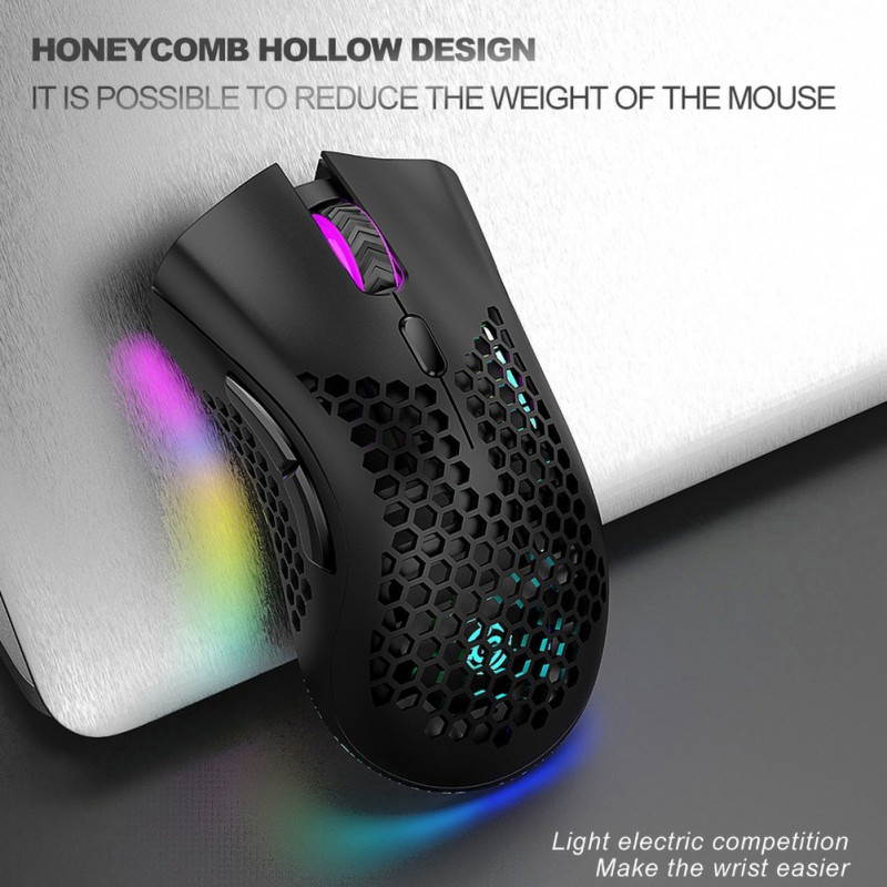 2.4GHz Wireless Mouse USB Rechargeable 1600DPI Adjustable Hollow Out Honeycomb RGB Optical Mouse Gamer Mice
