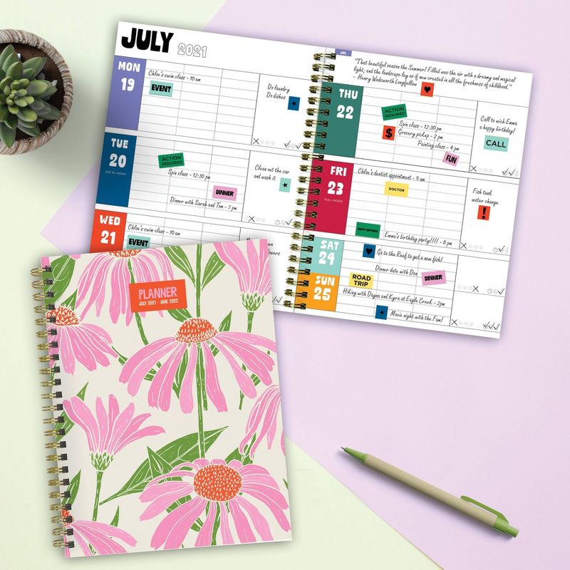 2021-22 Academic Planner 6" x 8" Echinacea Flowers Daily/Weekly/Monthly - The Time Factory