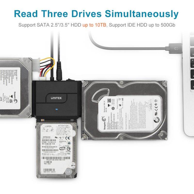 SATA/IDE to USB 3.0 Adapter, UNITEK IDE Hard Drive Adapter for Universal 2.5"/3.5" Inch IDE and SATA External HDD/SSD with 12V 2A Power Adapter, Support 10TB