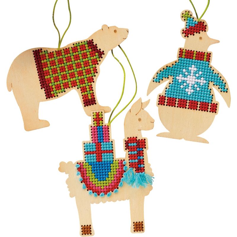 Dimensions Counted Cross Stitch Ornament Kit Set of 3-Assorted Animal Wood Ornament (14 Count)