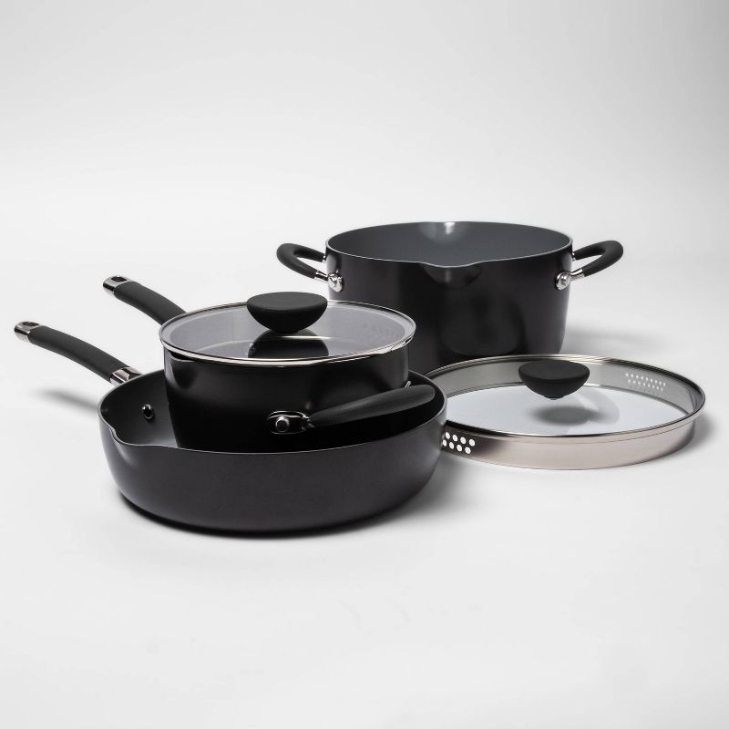 5pc Ceramic Non-Stick Aluminum Stackable Cookware Set - Made By Design™