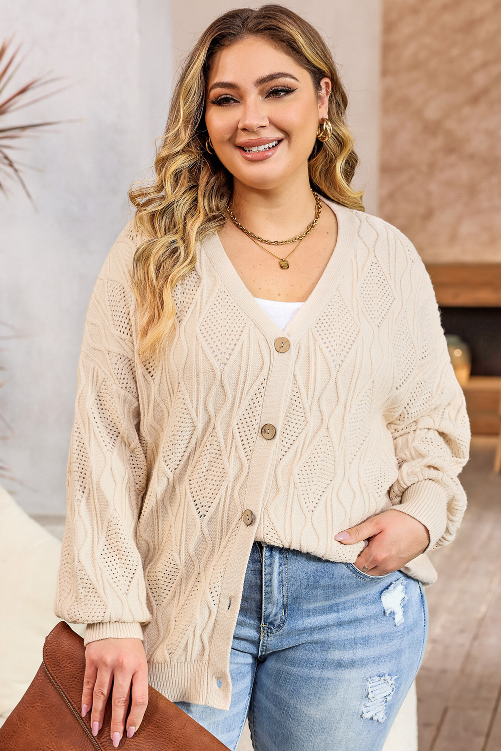 Khaki Star Pattern Drop Shoulder Sweater