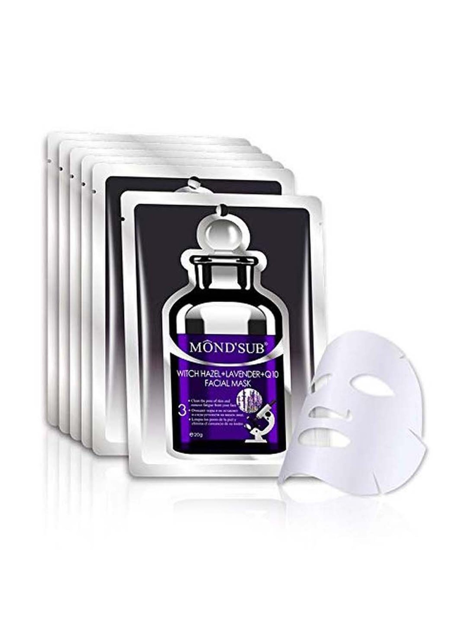 MONDSUB WitchHazel+Lavender+Q10 Facial Sheet Mask (Pack of 6) - 20 gm Each