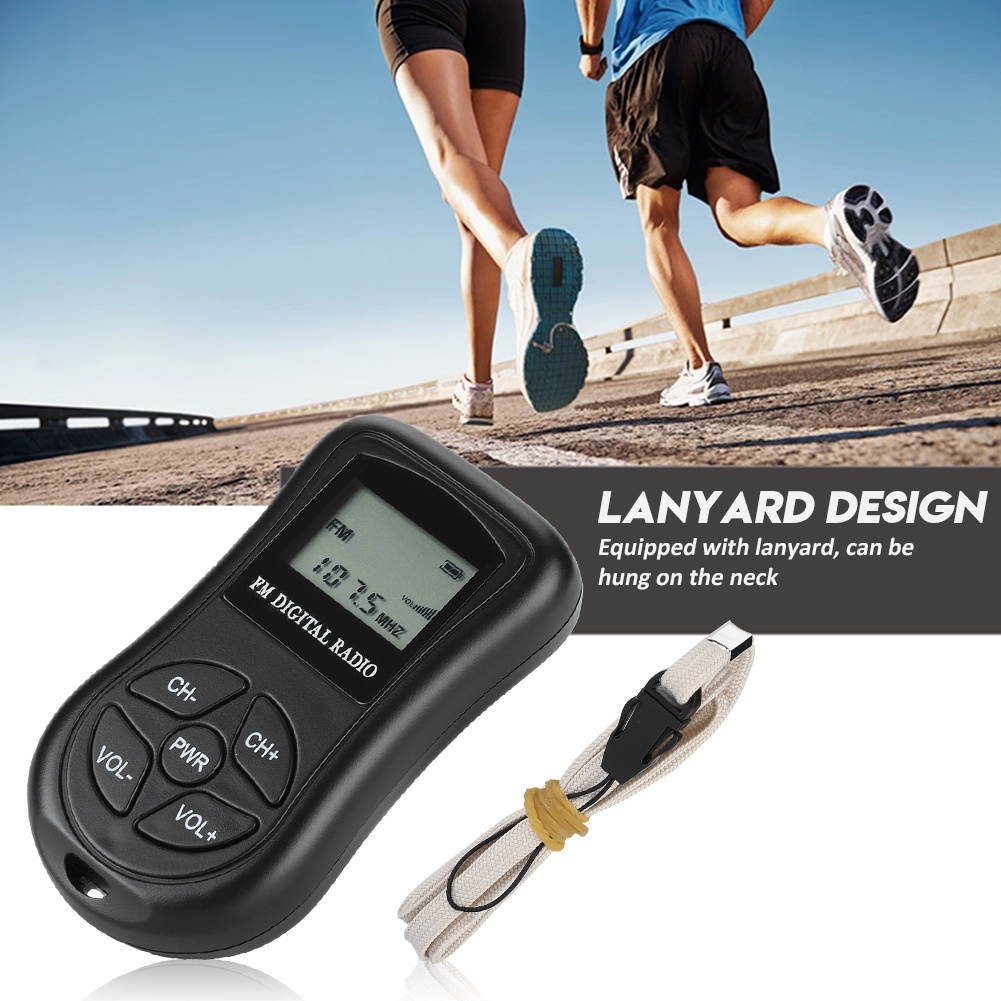 Black Mini Portable Pocket Digital Battery Powered FM Radio Receiver w/ Earphone