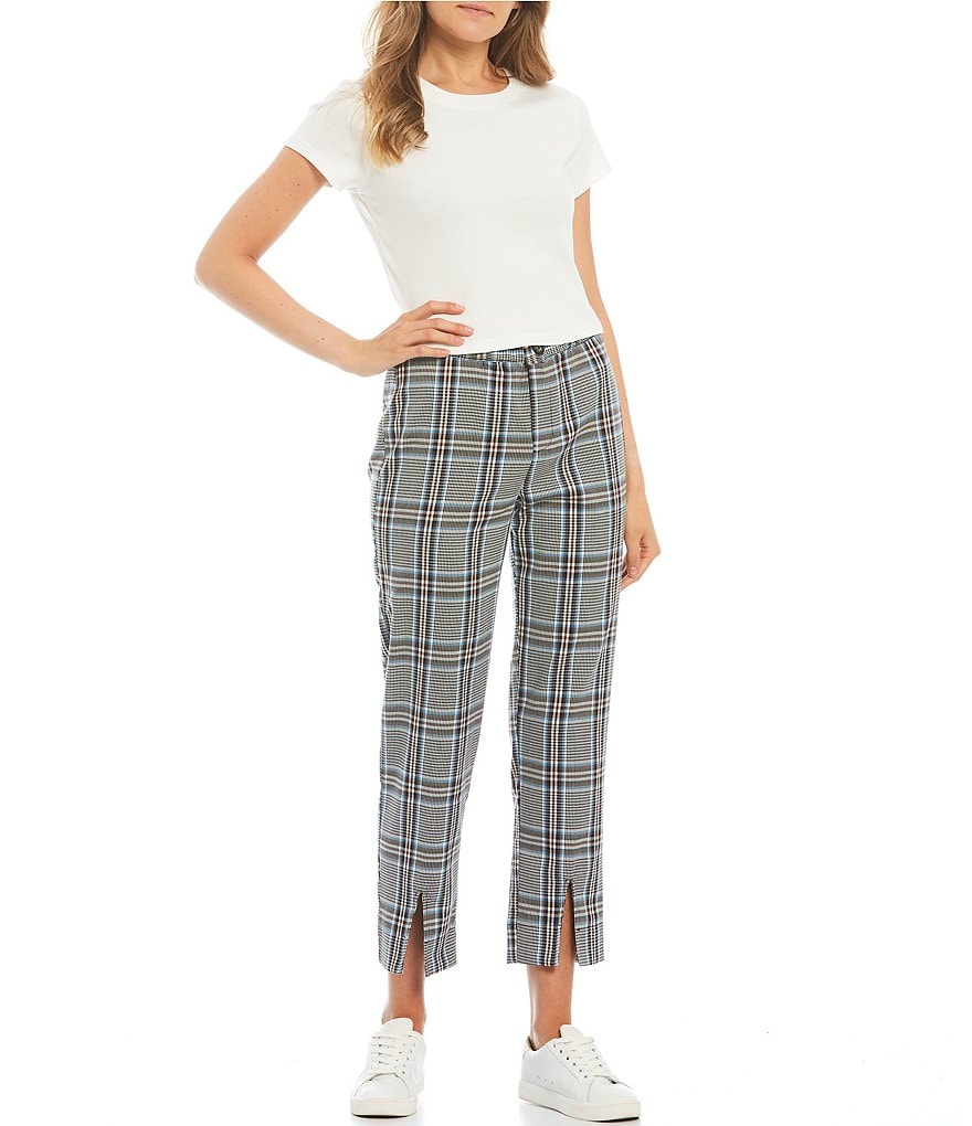 Jolt Plaid Slit Front Hem Trouser Pants