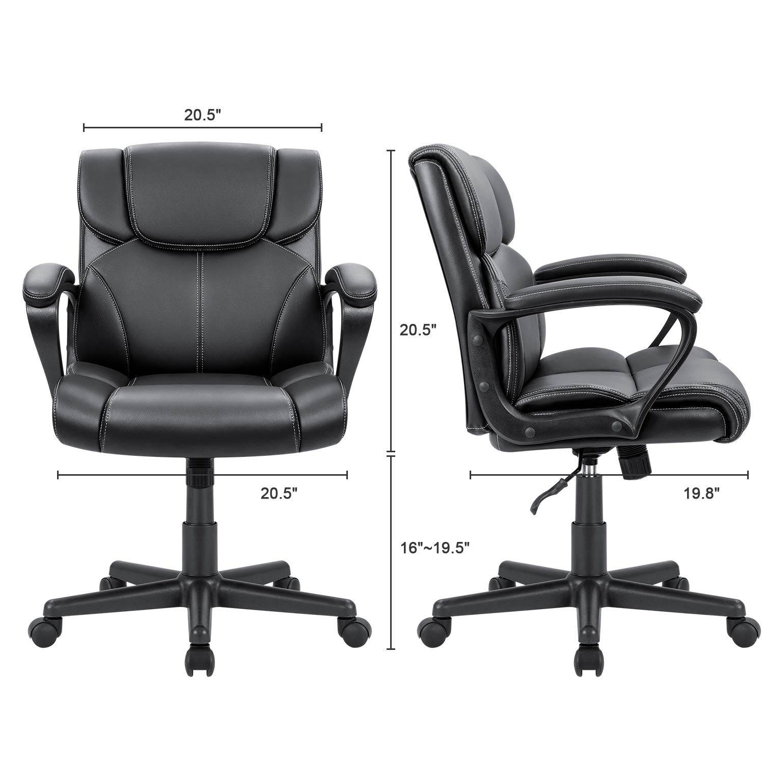 Furmax Mid Back Executive Office Chair Leather-Padded Desk Chair with Armrests, Ergonomic Swivel Task Chair with Lumbar Support (Black)