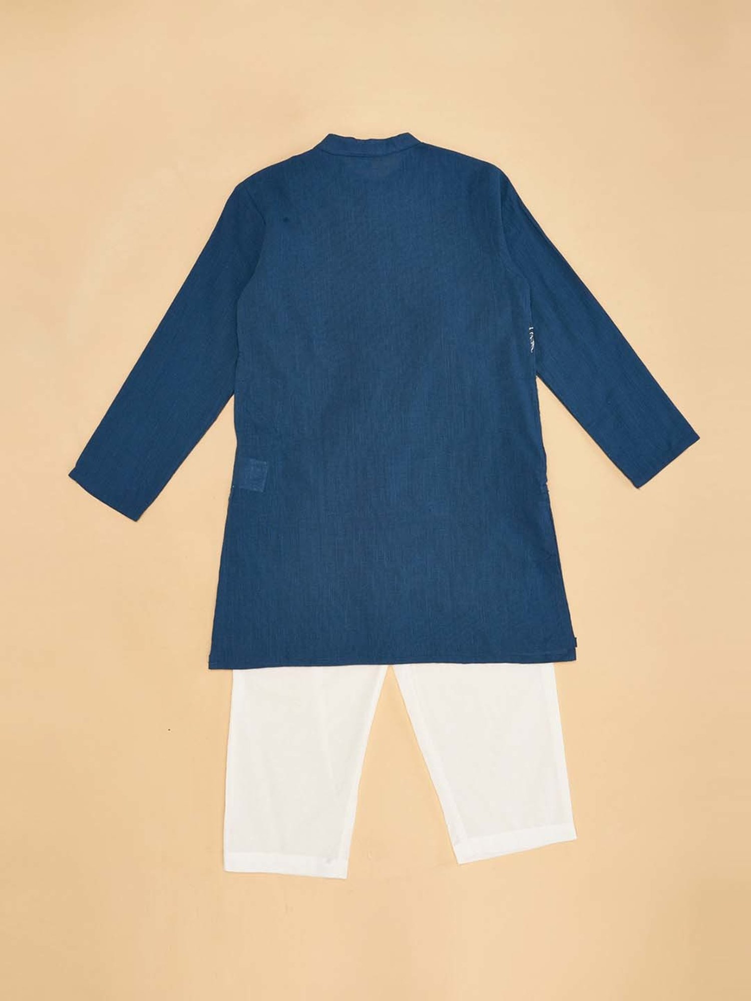 YU by Pantaloons Kids Navy & White Cotton Embroidered Full Sleeves Kurta Set