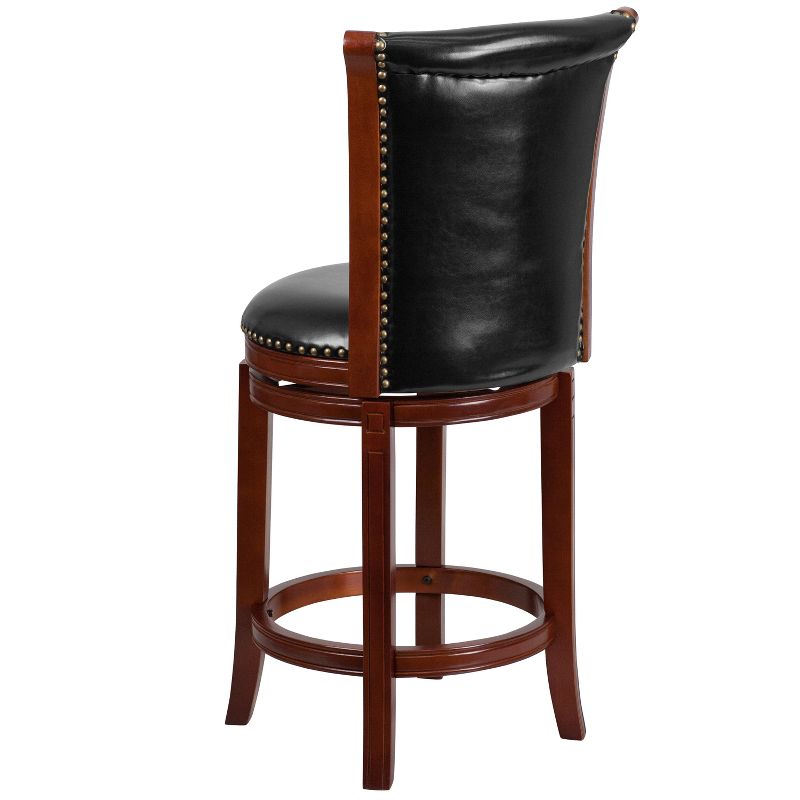 Emma and Oliver 26"H Panel Back Dark Chestnut Wood Counter Swivel Stool