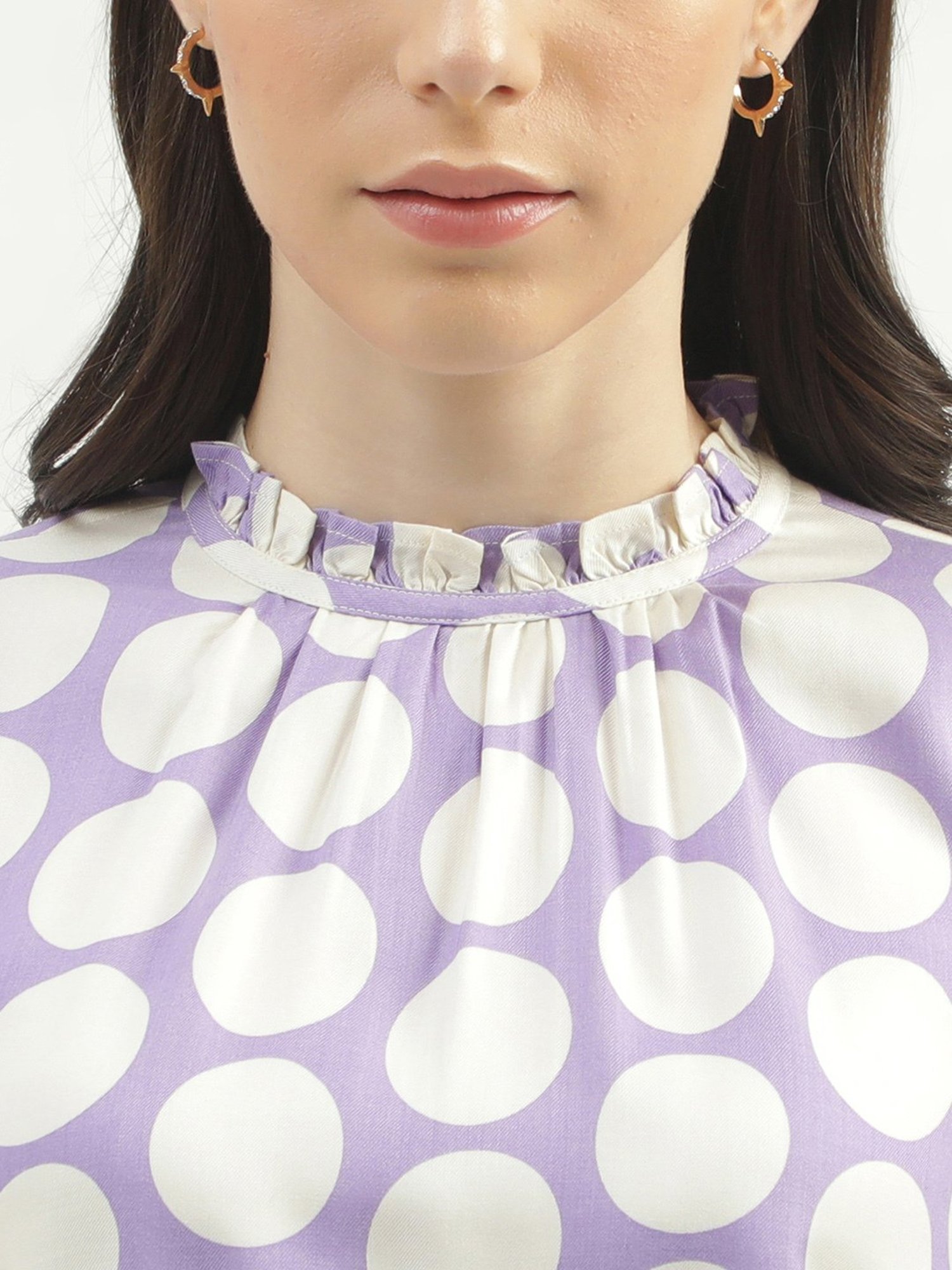 United Colors of Benetton Purple & White Polka Dot Top