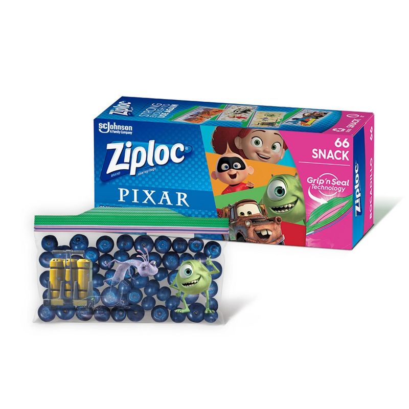 Ziploc Brand Snack Bags featuring Disney and Pixar Designs - 66ct