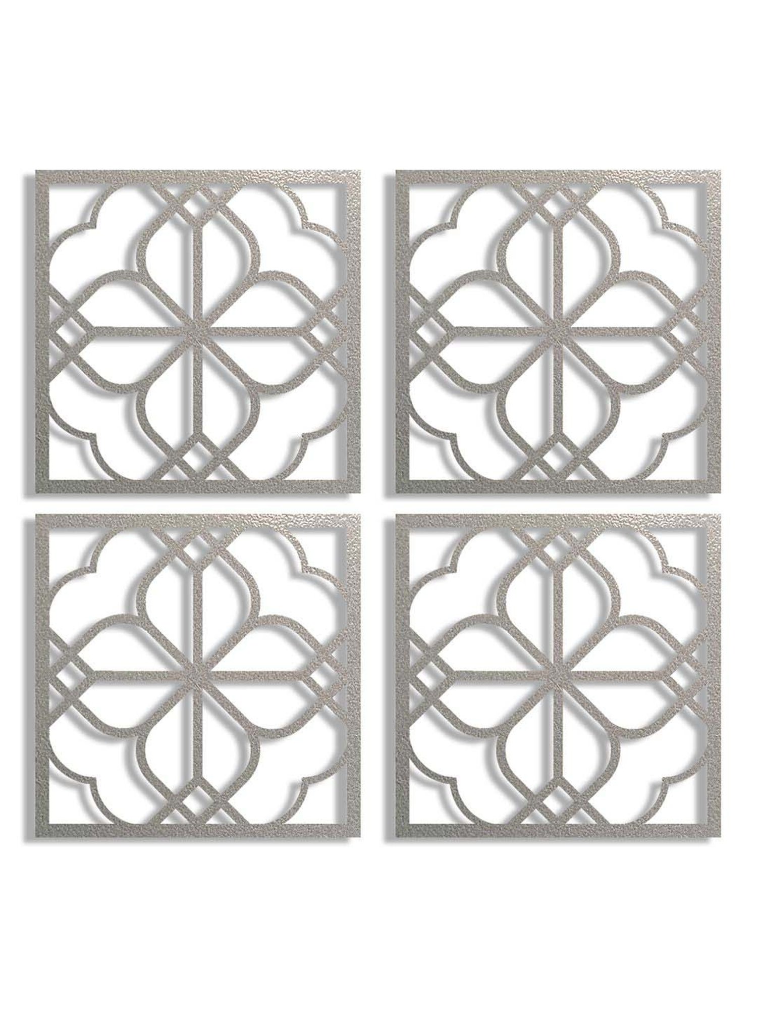 Art Street Silver Mdf Jharokha Jali Square Hanging Ornaments Wall Art - Set of 4