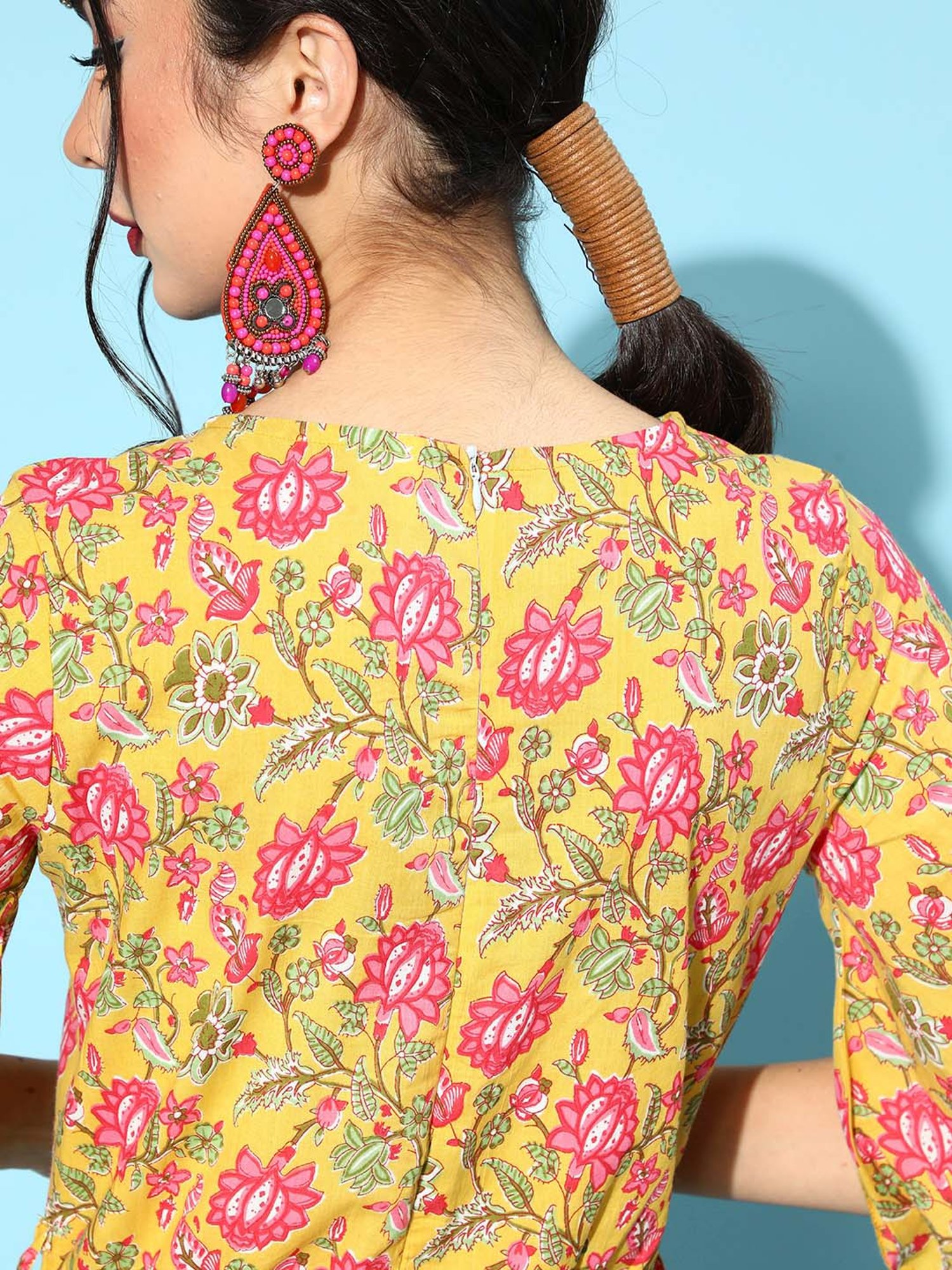 Yufta Yellow Cotton Floral Print Jumpsuit