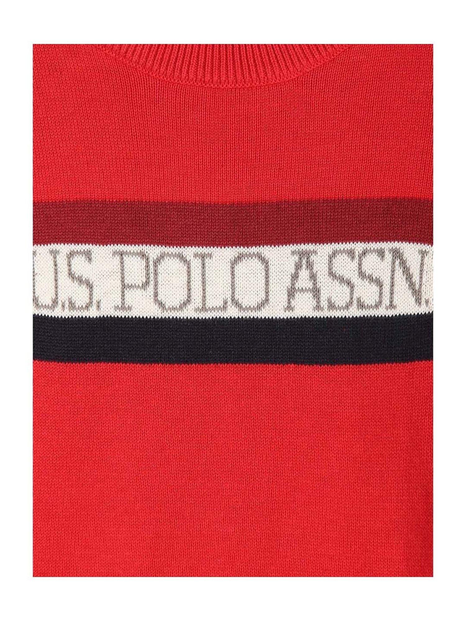 U.S. Polo Assn. Kids Red Cotton Logo Full Sleeves Sweater