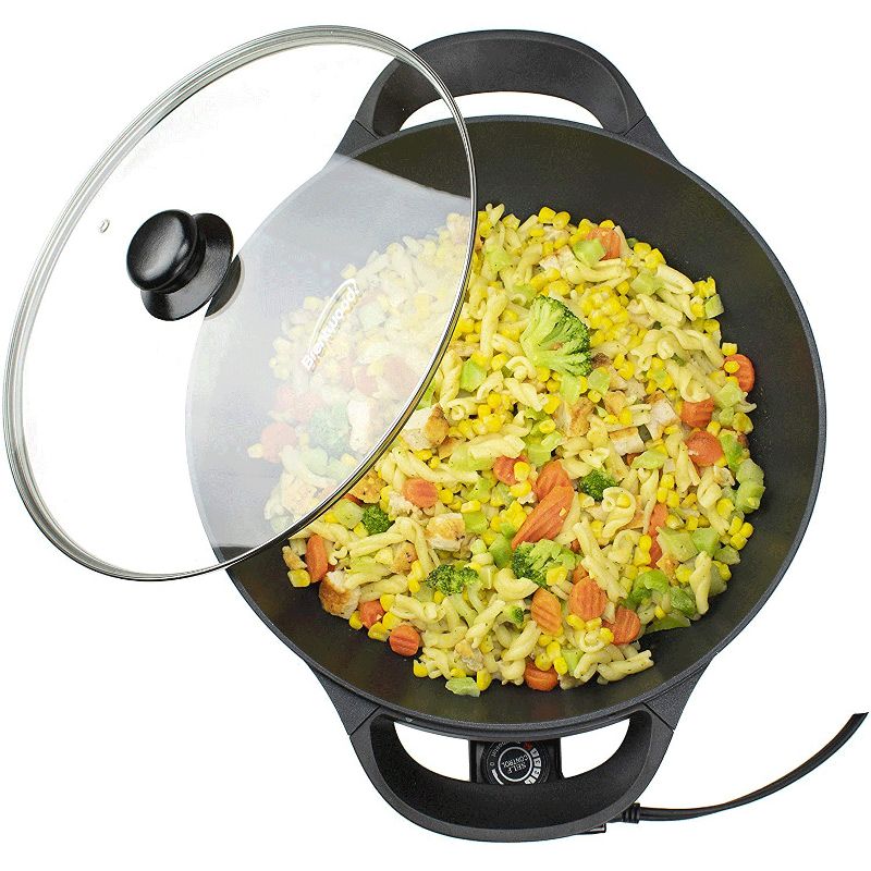 Brentwood Appliances SK-69BK Large13-Inch Non Stick Flat Bottom Electric Wok Skillet with Vented Glass Lid Kitchen Appliance, Black