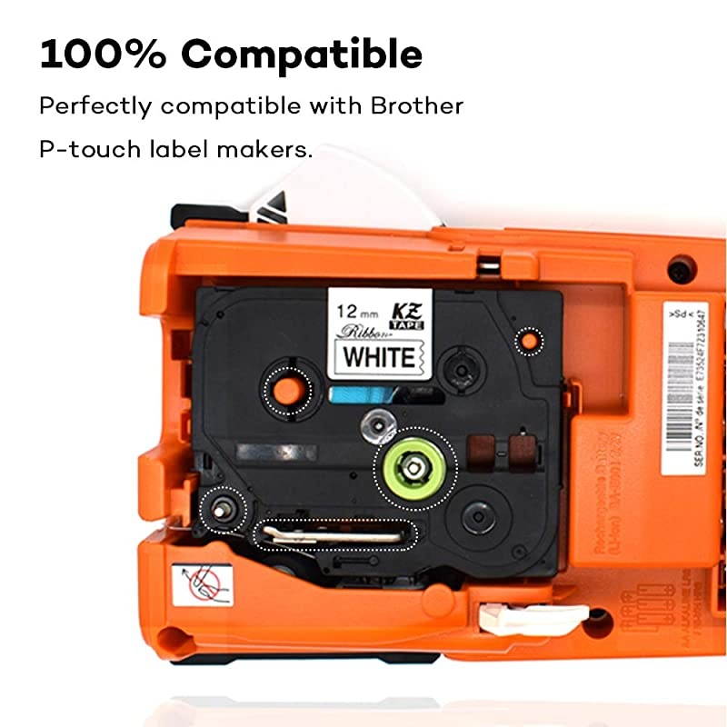 for Brother Tze231 047 Inch 262feet 12mm8m p Touch Laminated Black on White Standard Replace Waterproof Label Tape maker PTH110PTD200PTD210PTD400PTD600PT1280PT12902PACK