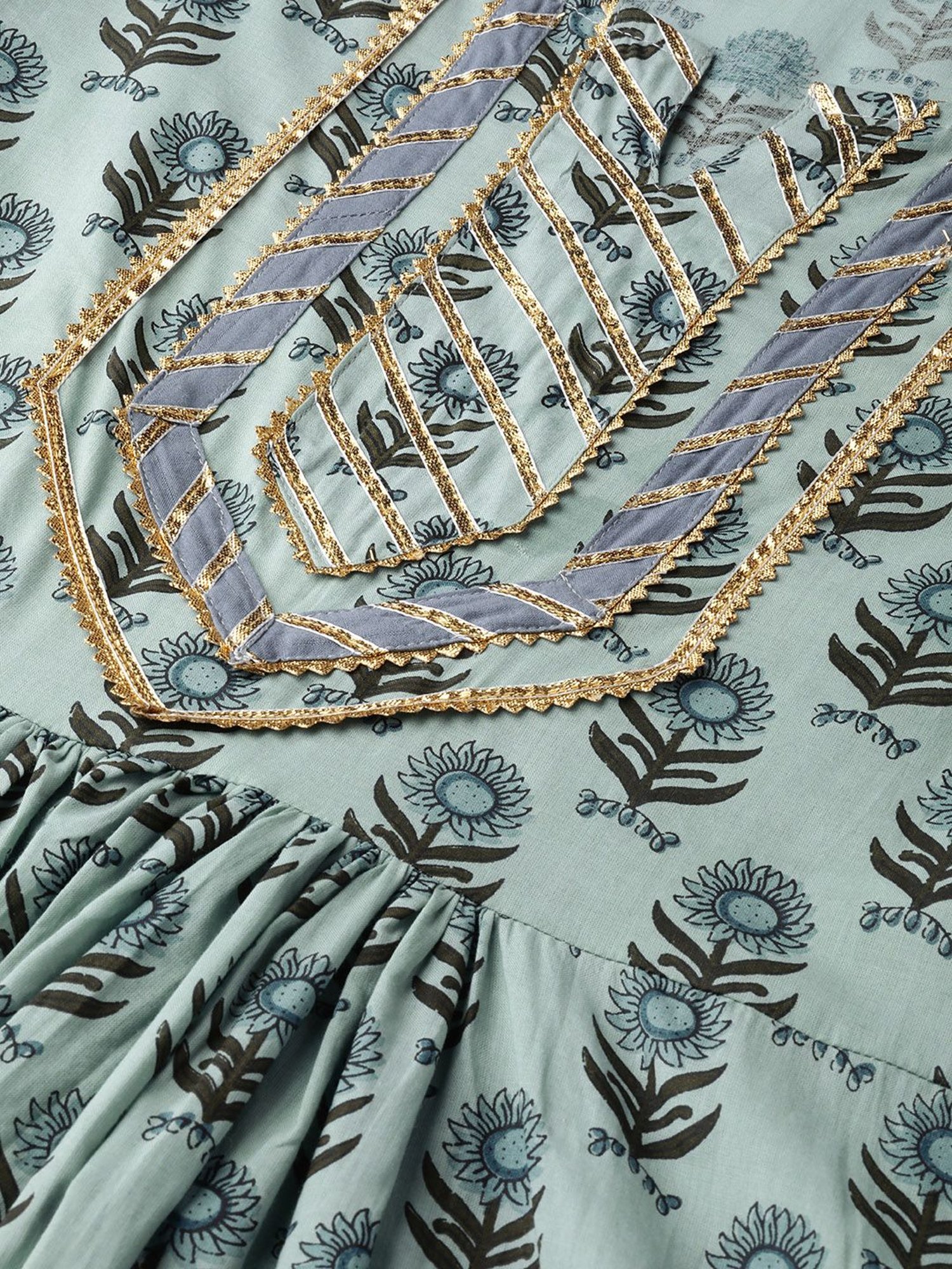 Sringam Green Cotton Printed A Line Kurta