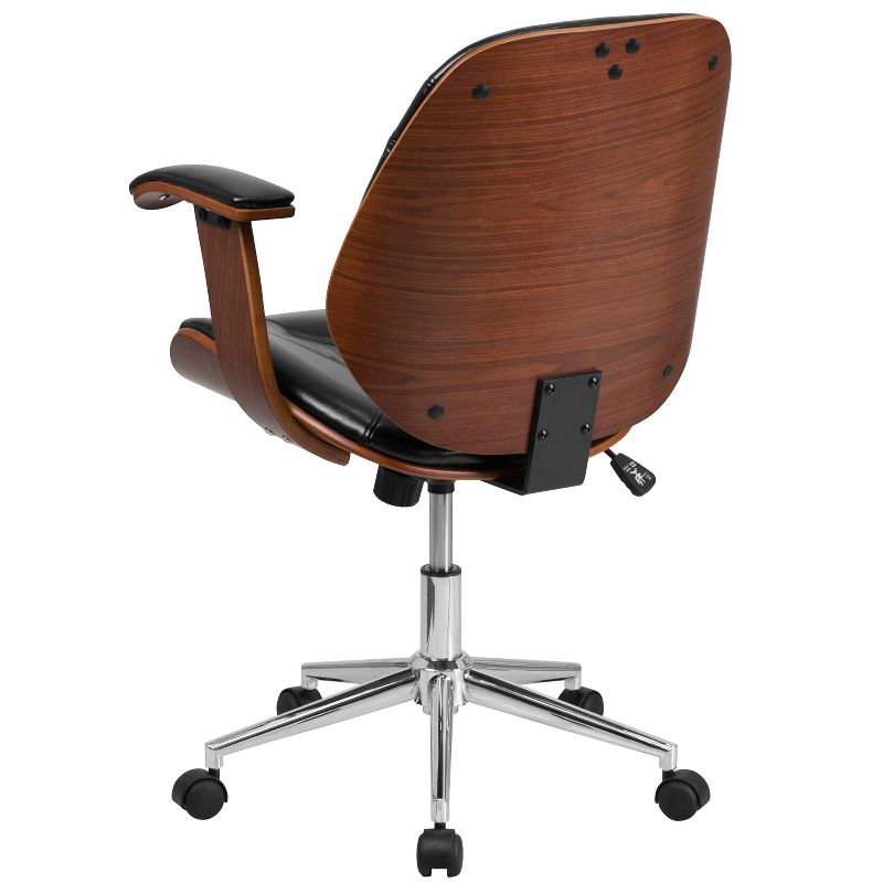 Mid Back Leather Executive Ergonomic Swivel Office Chair with Arms Black - Riverstone Furniture