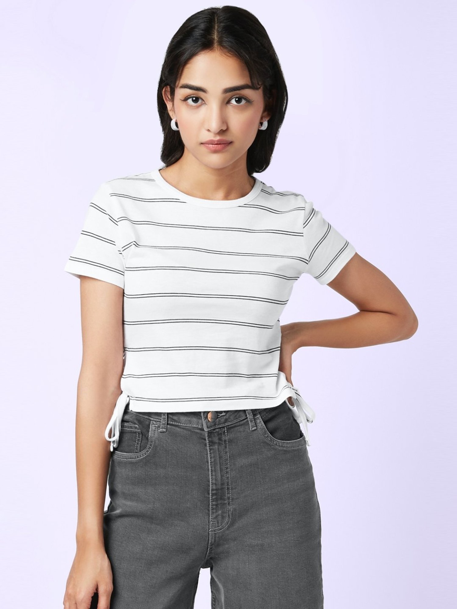 YU by Pantaloons Off-White Cotton Printed Top