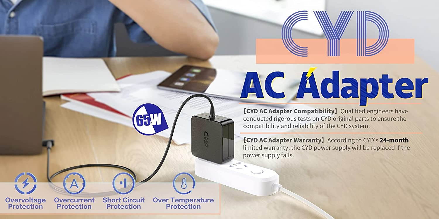 CYD 65W 19V Laptop Charger Compatible for Asus Power Supply UX360CA K556UA Q524U Q524UQ UX303UB X556UQ Q304 UX303UA UX310UA UX310UQ UX310UA-RB52 UX310U X541UA X541U X541UV Q302 Q302L Q302LA Q302U