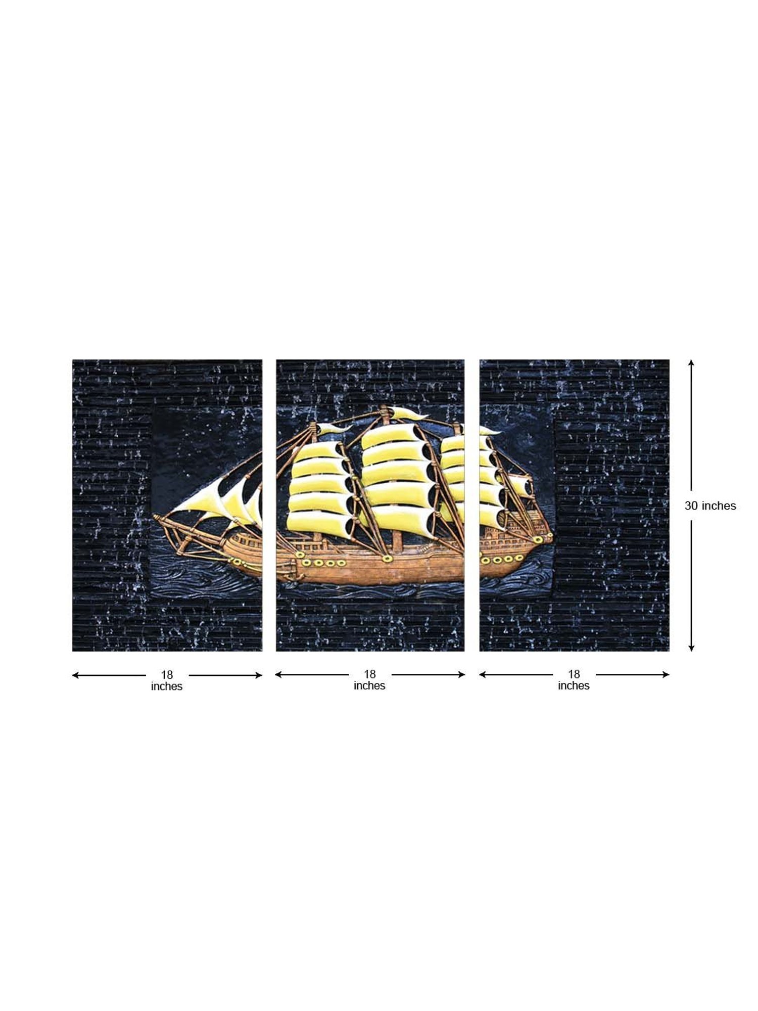 999Store Black Boat Art 3 Frame Canvas Paintings