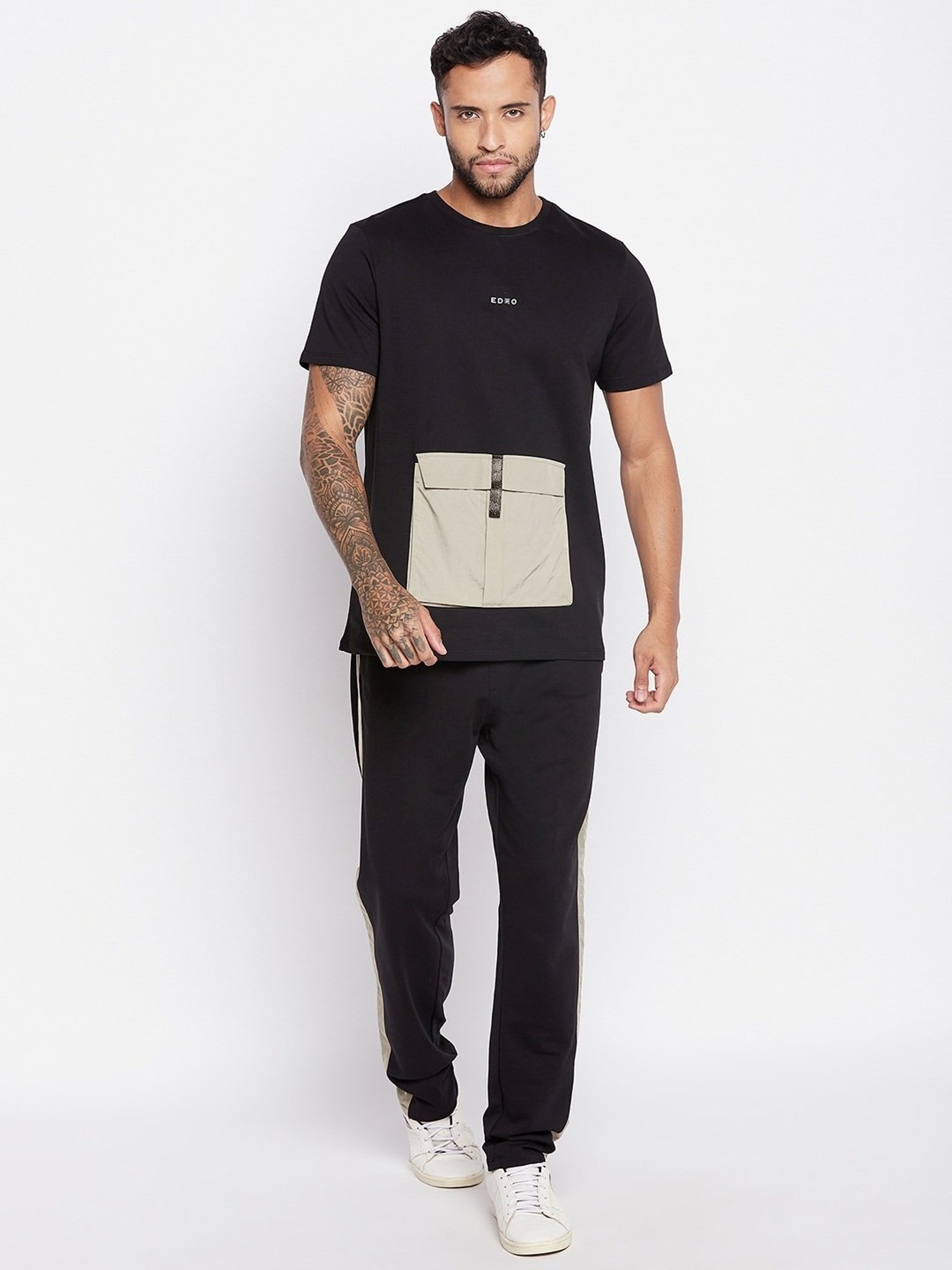 Edrio Black Cotton Relaxed Fit Printed Co-Ord Sets