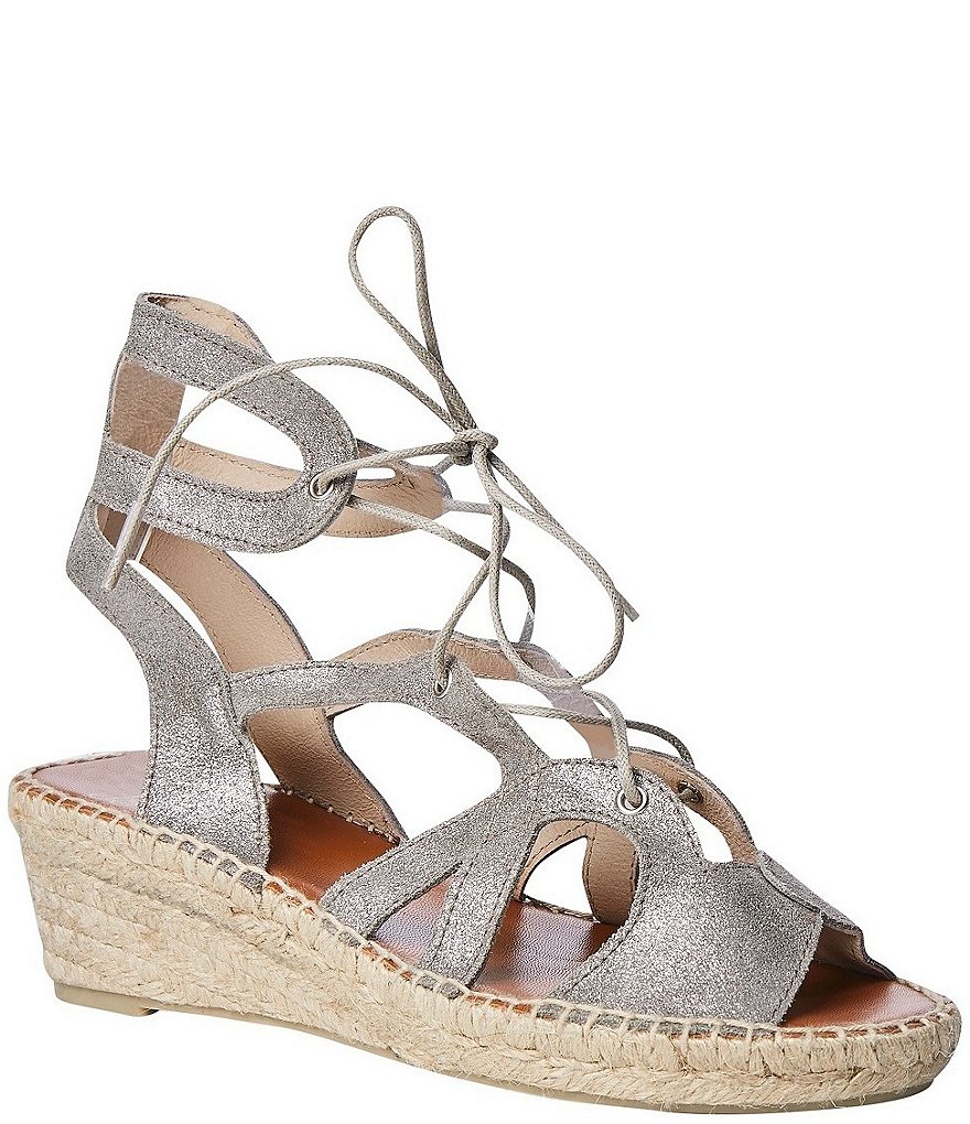 Andre Assous Deanna Suede Lace-Up Gladiator Espadrille Wedge Sandals