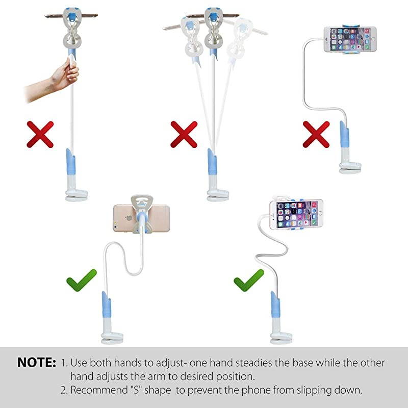 Cell Phone Clip Holder for Bed Universal Gooseneck Adjustable Clamp Lazy Mount Flexible Long Arm Bracket for 3565 Phones Mobile Neck Stand Strap Wrap iPhone Accessories Gadgets CP901