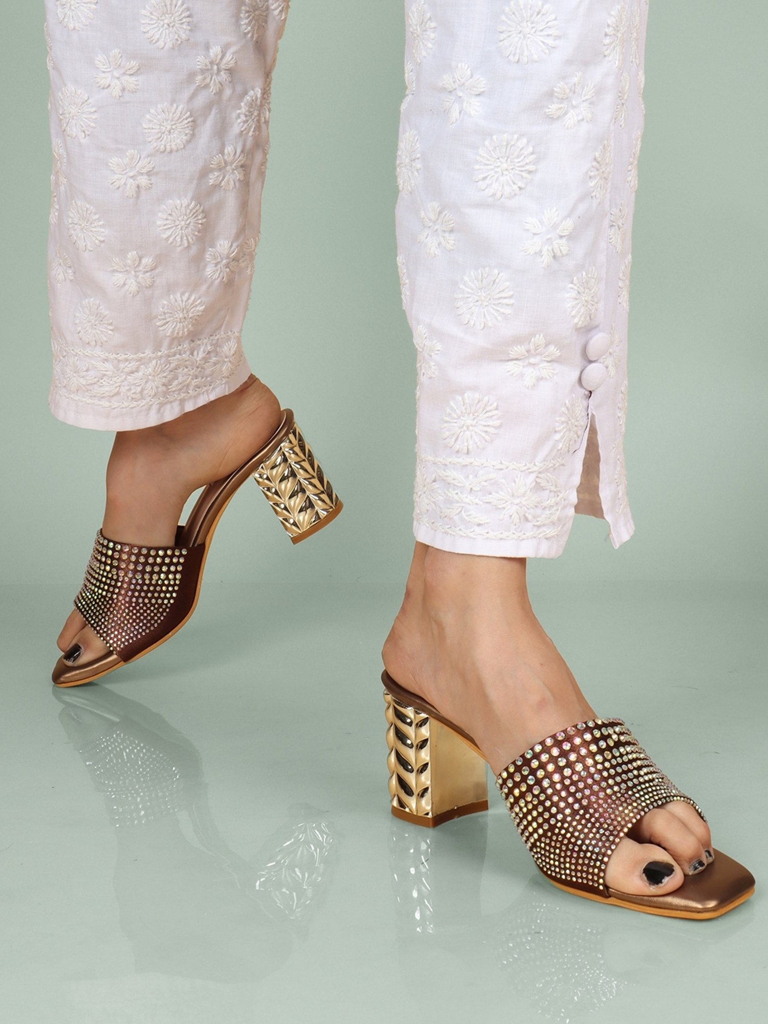 Elle Women's Antique Gold Ethnic Sandals