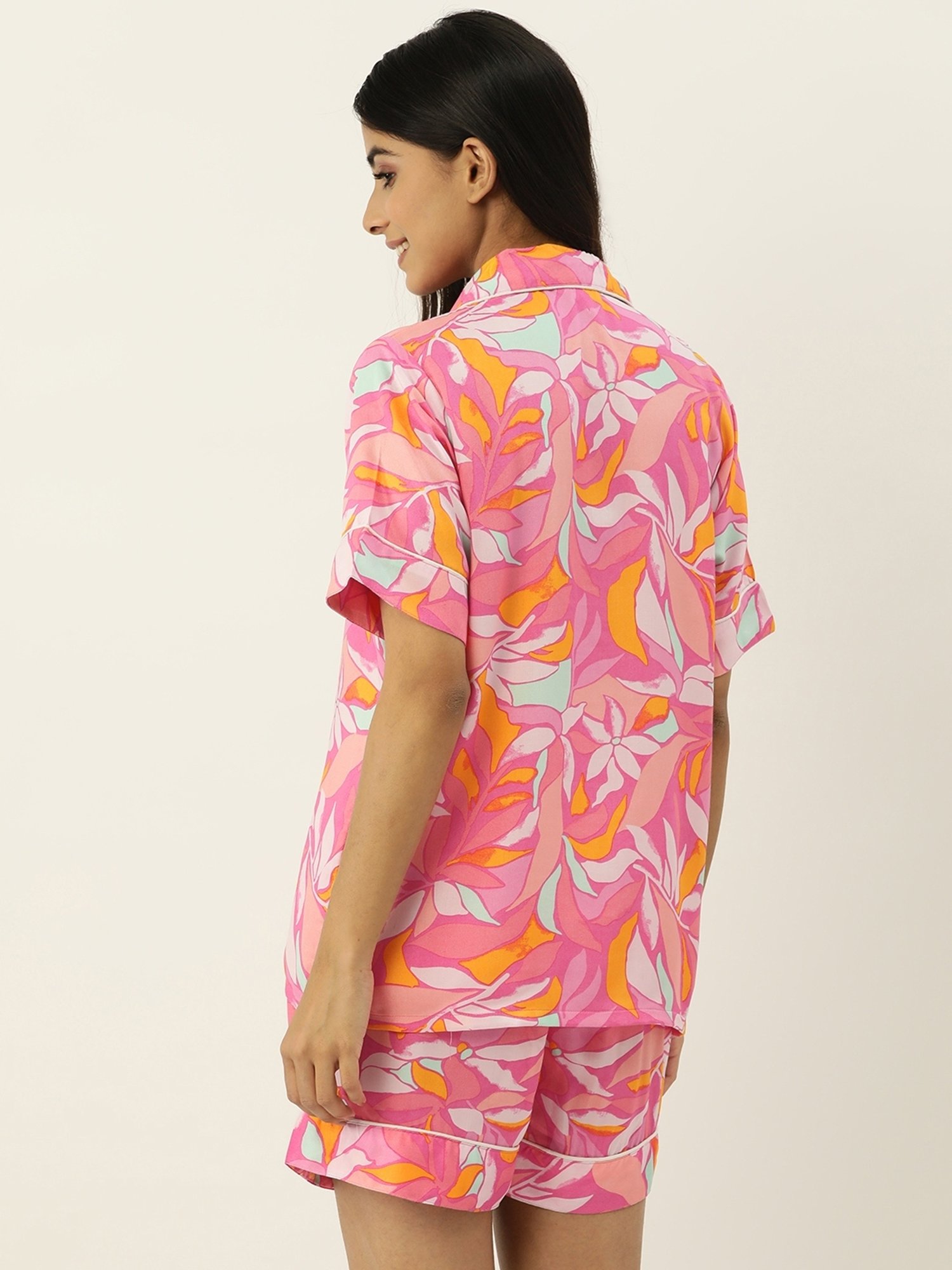 Secret Wish Pink Printed Shirt Shorts Set