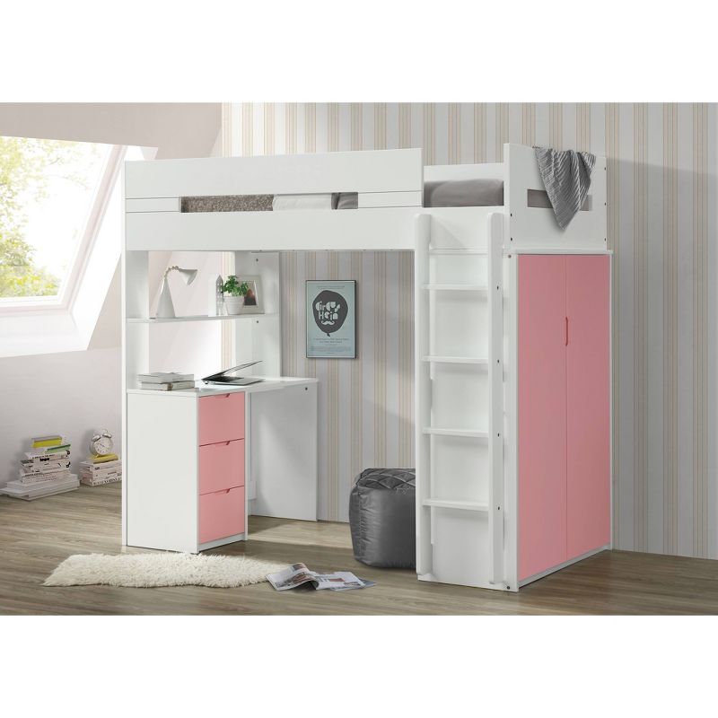 Nerice Loft Bed White/Pink - Acme Furniture