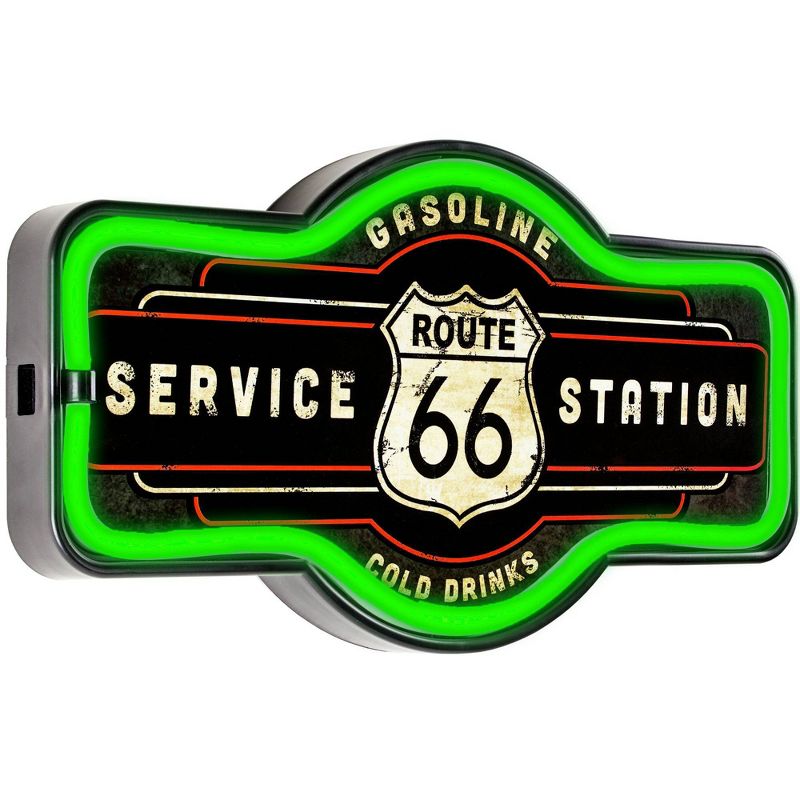 Vintage Route 66 Service Station LED Neon Light Sign Wall Decor Green/Black - Crystal Art Gallery