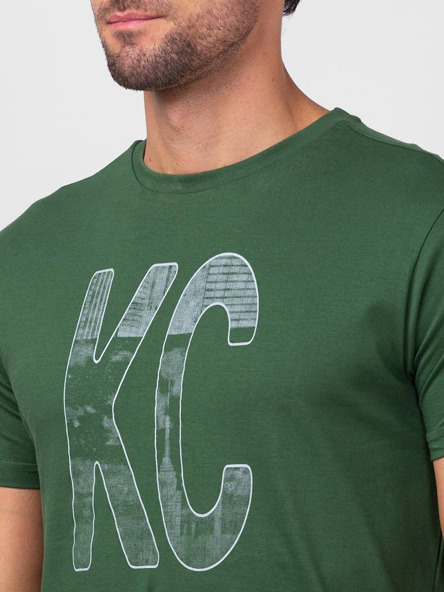 Kenneth Cole Dark Green Slim Fit Printed Crew T-Shirt