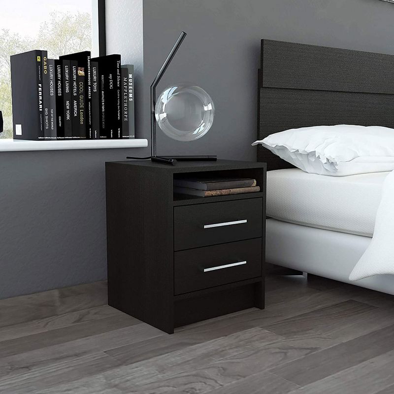 TUHOME Eter Nightstand End Table Furniture with 2 Drawers with Metal Handles and 1 Open Shelf for Bedroom or Living Room Storage, Espresso