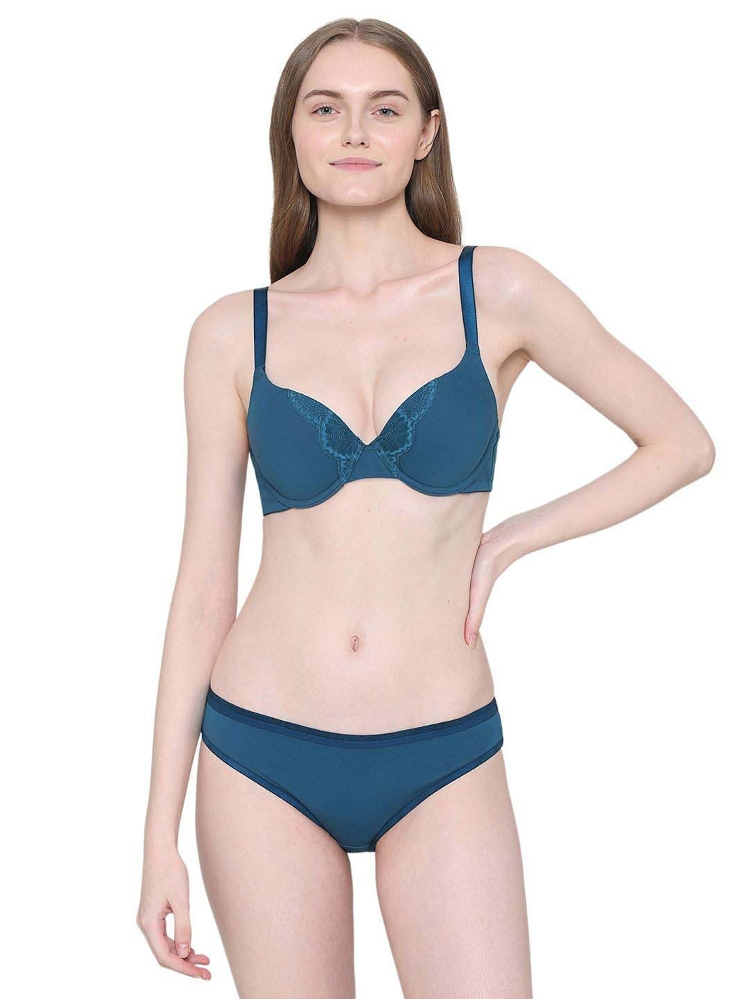 Wacoal Turquoise Cotton Lace Work Push-up Bra