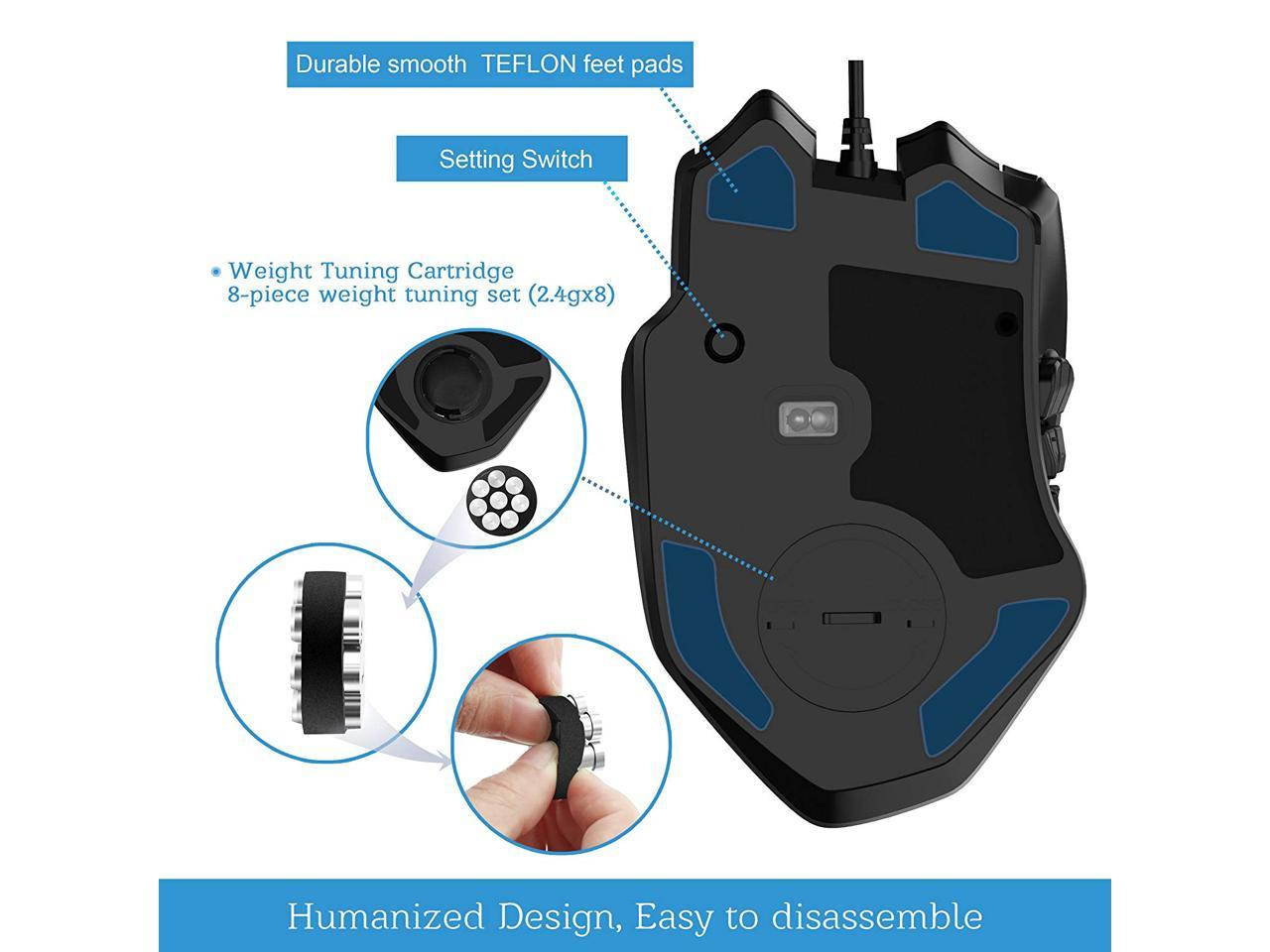 Gaming Mouse, Rytaki High-Precision 16400 DPI Laser MMO Wired Gaming Mice with 19 Programmable Buttons, 12 Side Buttons,6 Adjustable DPI Levels, Weight Tuning Cartridge for PC, Gamer-Black