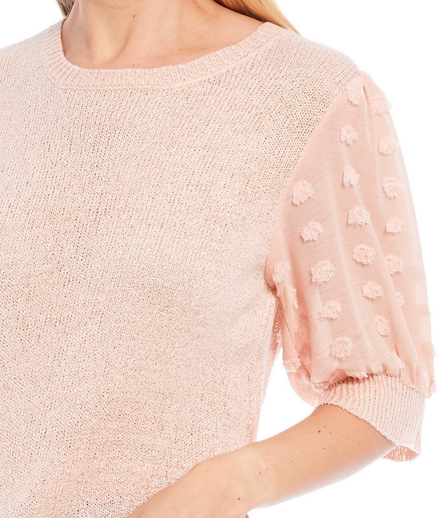 Blu Pepper Dotted Textured Elbow Sleeve Knit Top